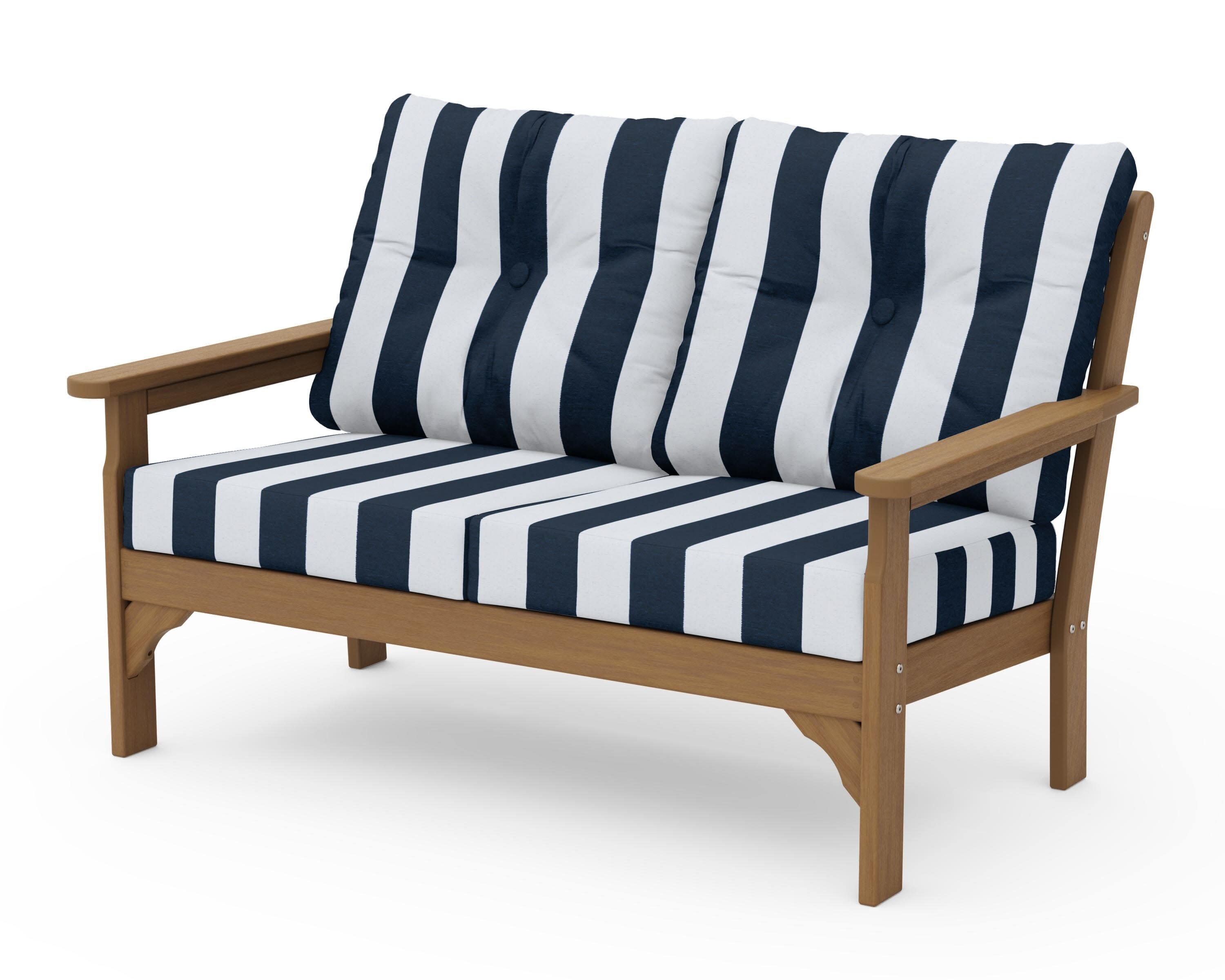 Vineyard Deep Seating Loveseat in Natural / Cabana Stripe Marine Indigo