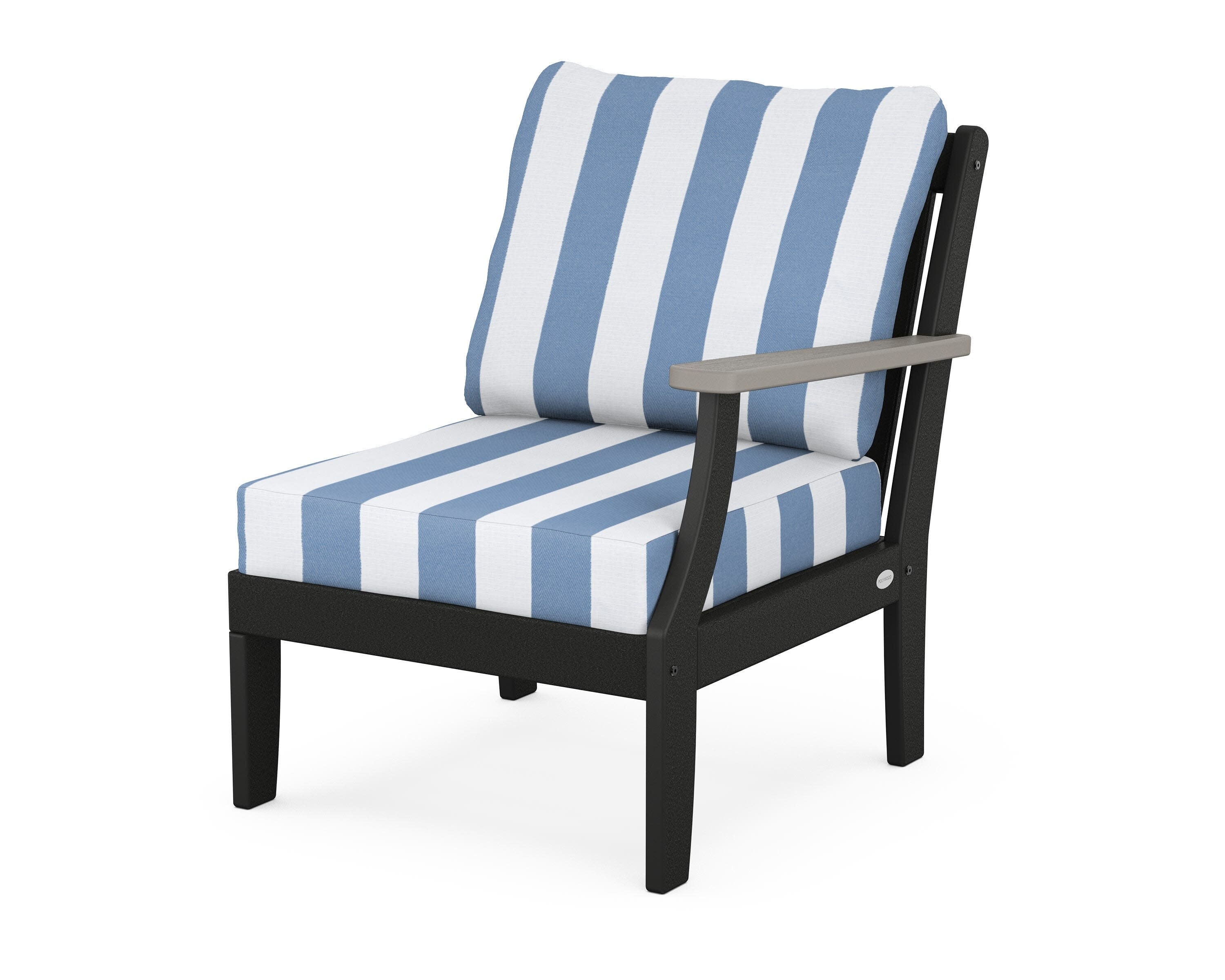Braxton Modular Right Arm Chair in Black / Driftwood / Cabana Stripe Sky Blue