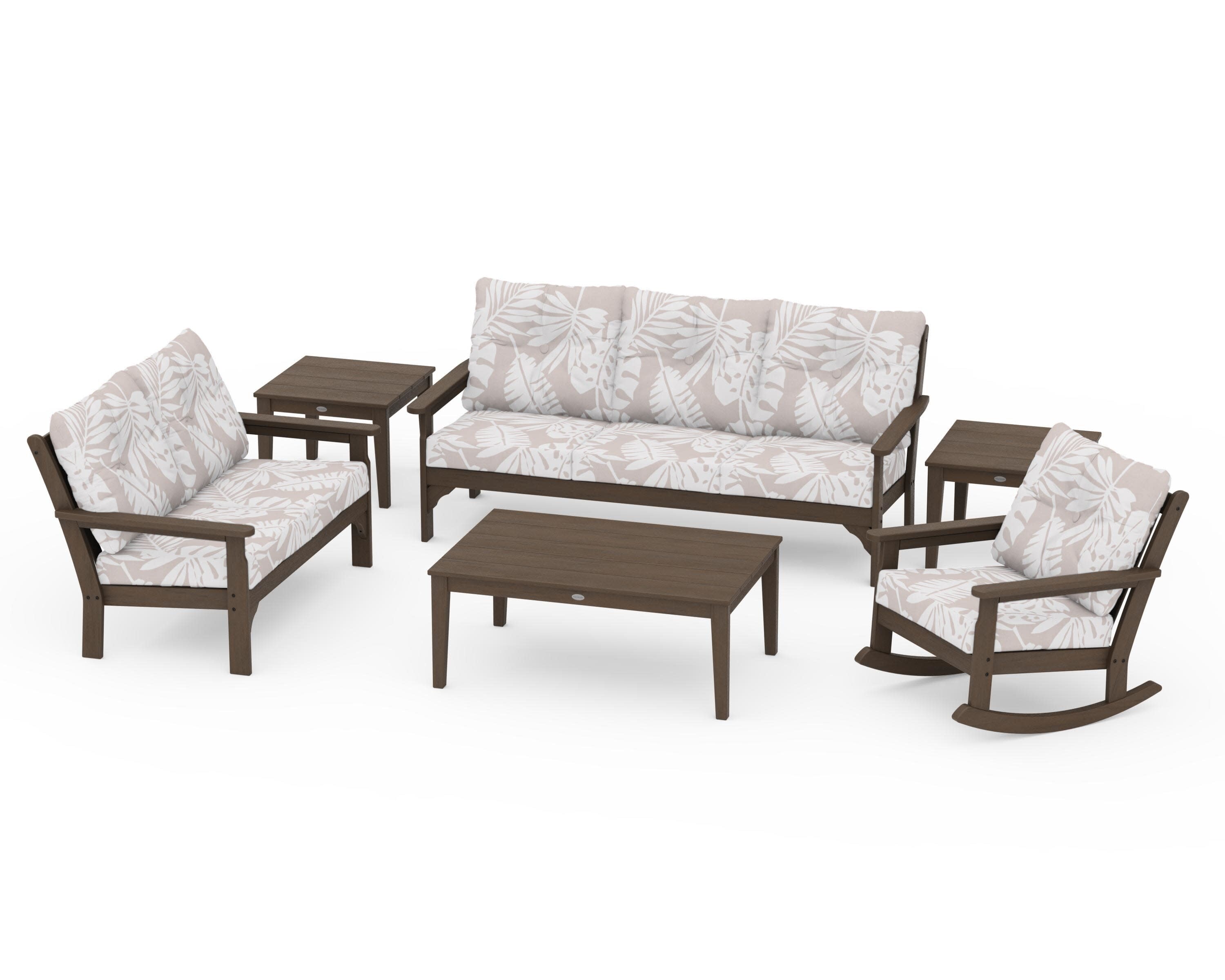 Vineyard 6-Piece Deep Seating Set in Kona / Leaf Dune Burlap