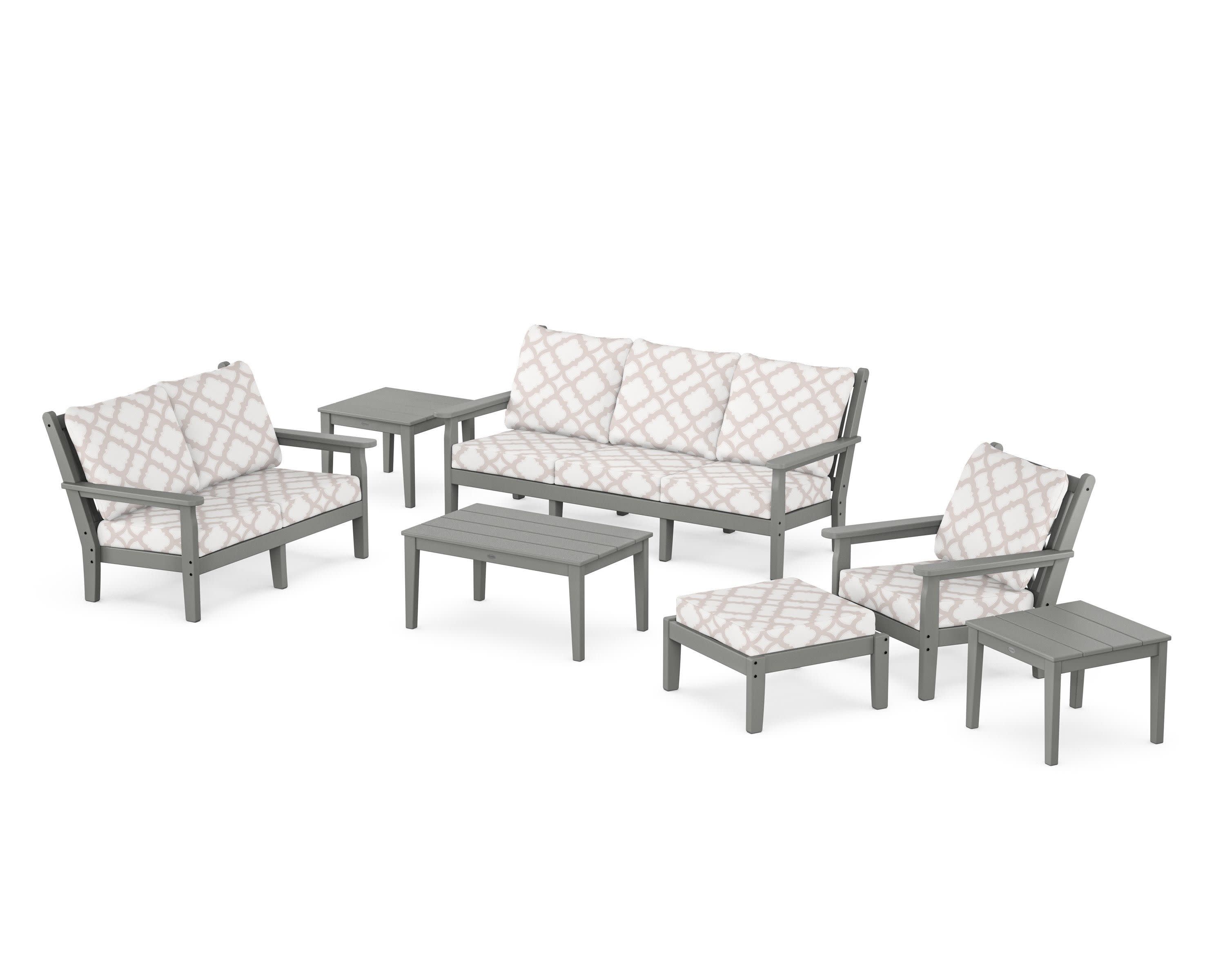 Chippendale 7-Piece Deep Seating Set in Slate Grey / Trellis Dune Burlap