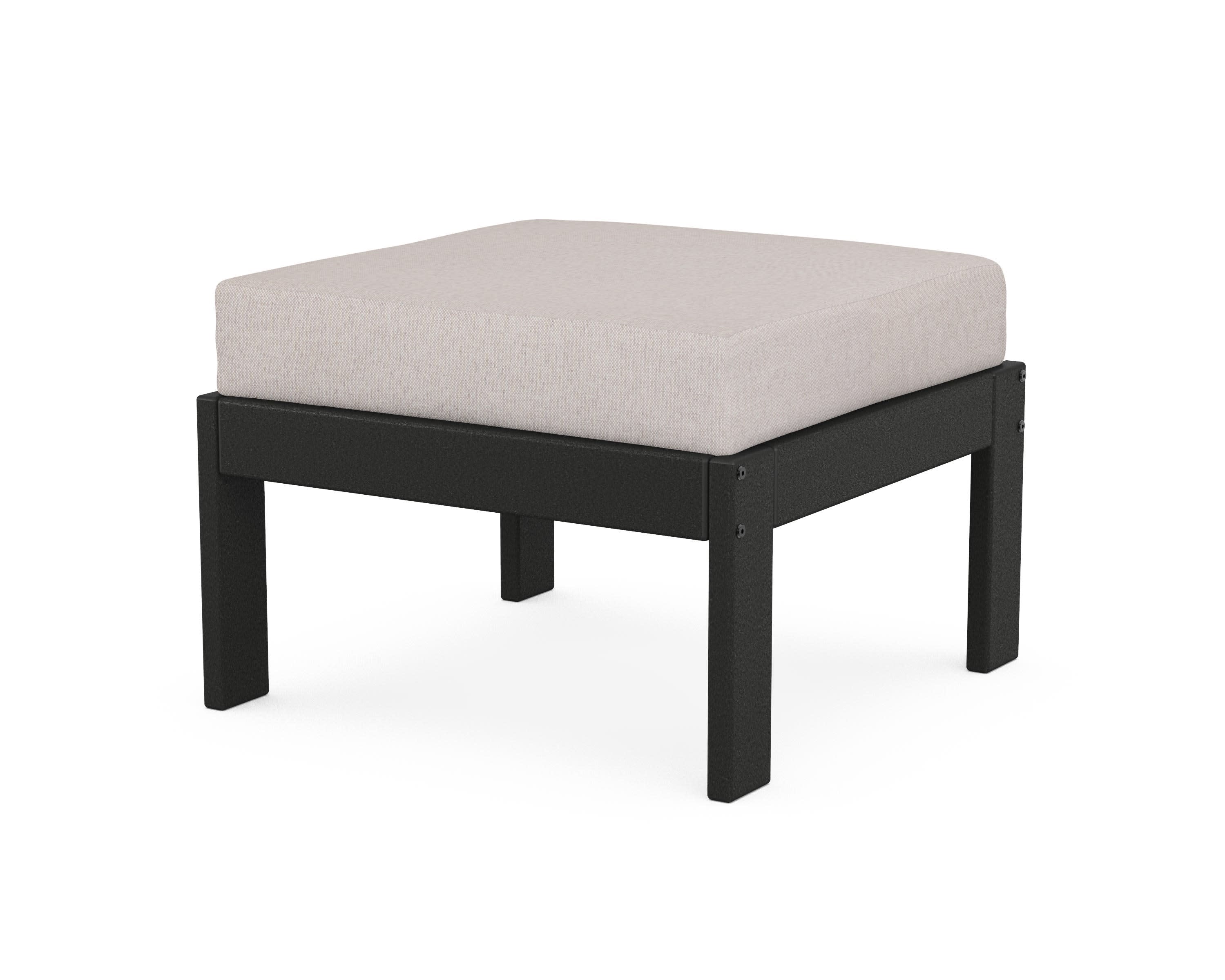 Vineyard Modular Ottoman in Black / Dune Burlap