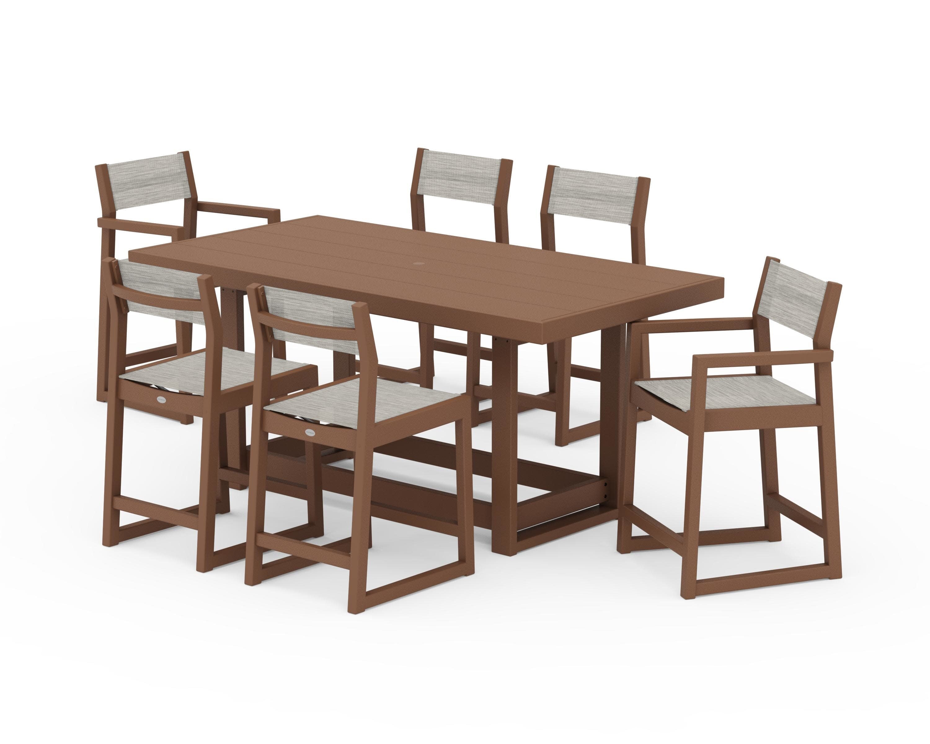 EDGE Sling 7-Piece Counter Table Set in Teak / Birch Sling