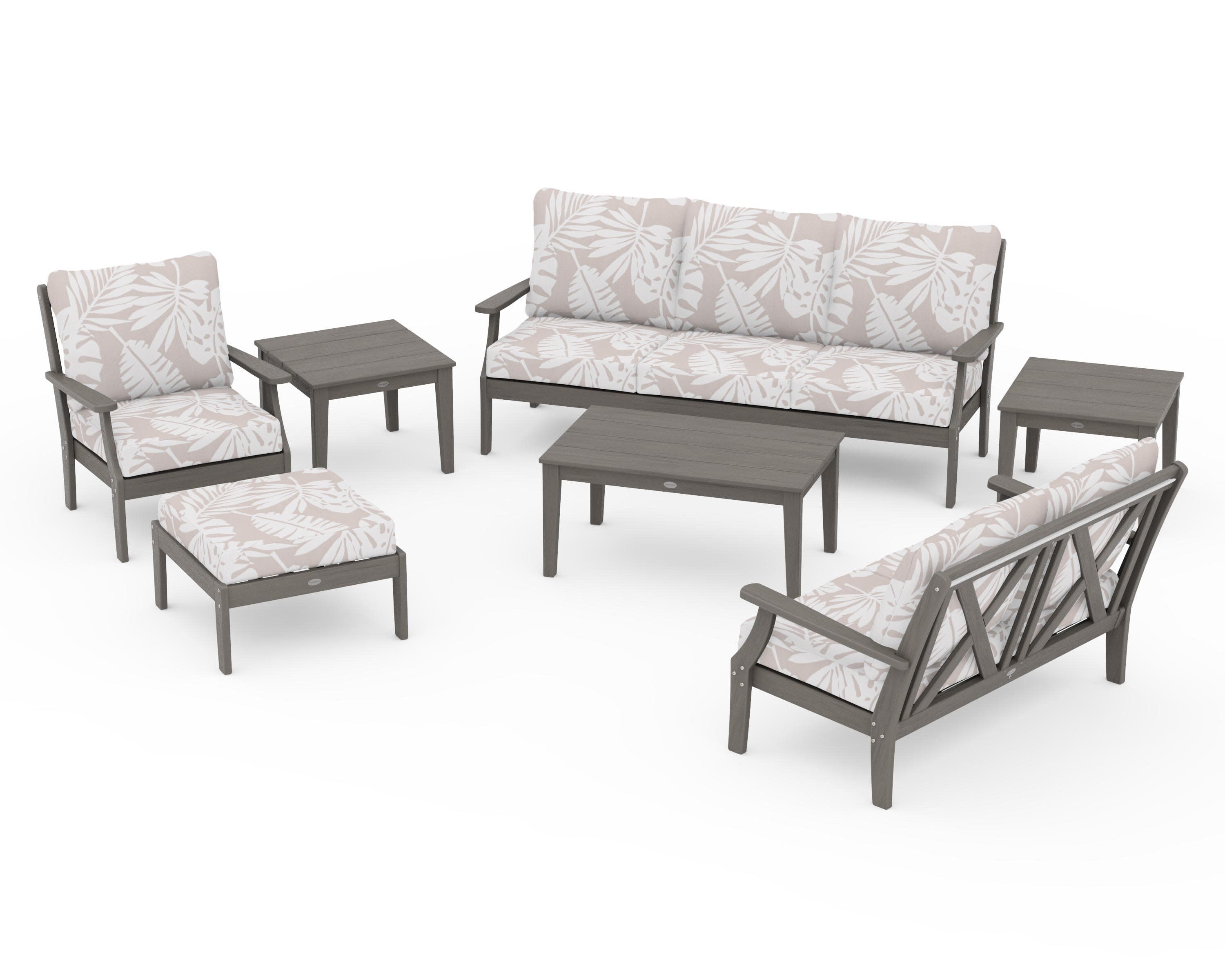 Braxton 7-Piece Deep Seating Set in Driftwood / Leaf Dune Burlap
