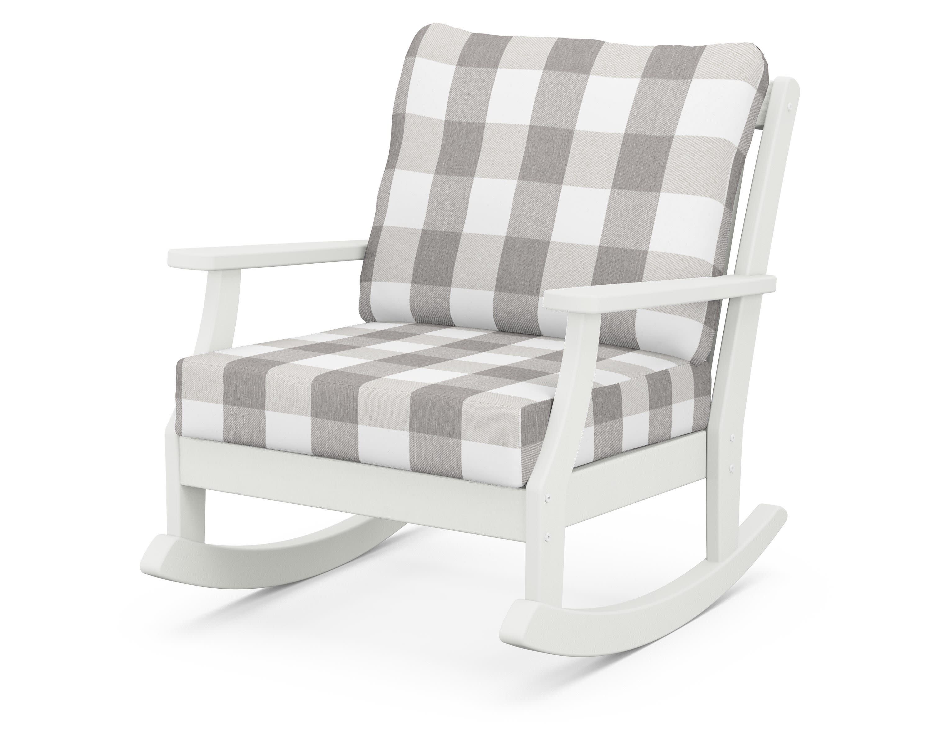 Braxton Deep Seating Rocking Chair in Vintage White / Buffalo Plaid Grey Mist