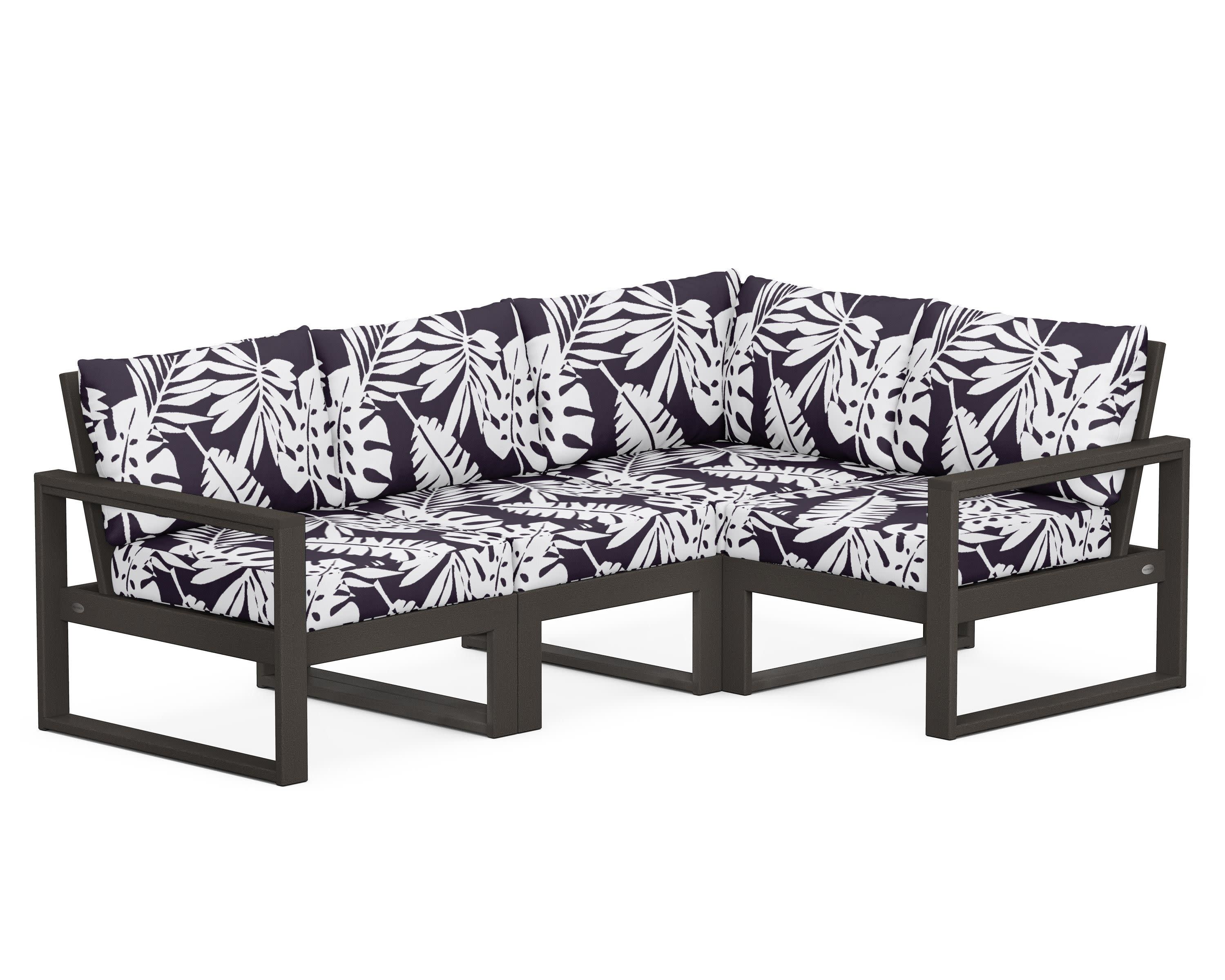EDGE 4-Piece Modular Deep Seating Set in Vintage Coffee / Leaf Navy