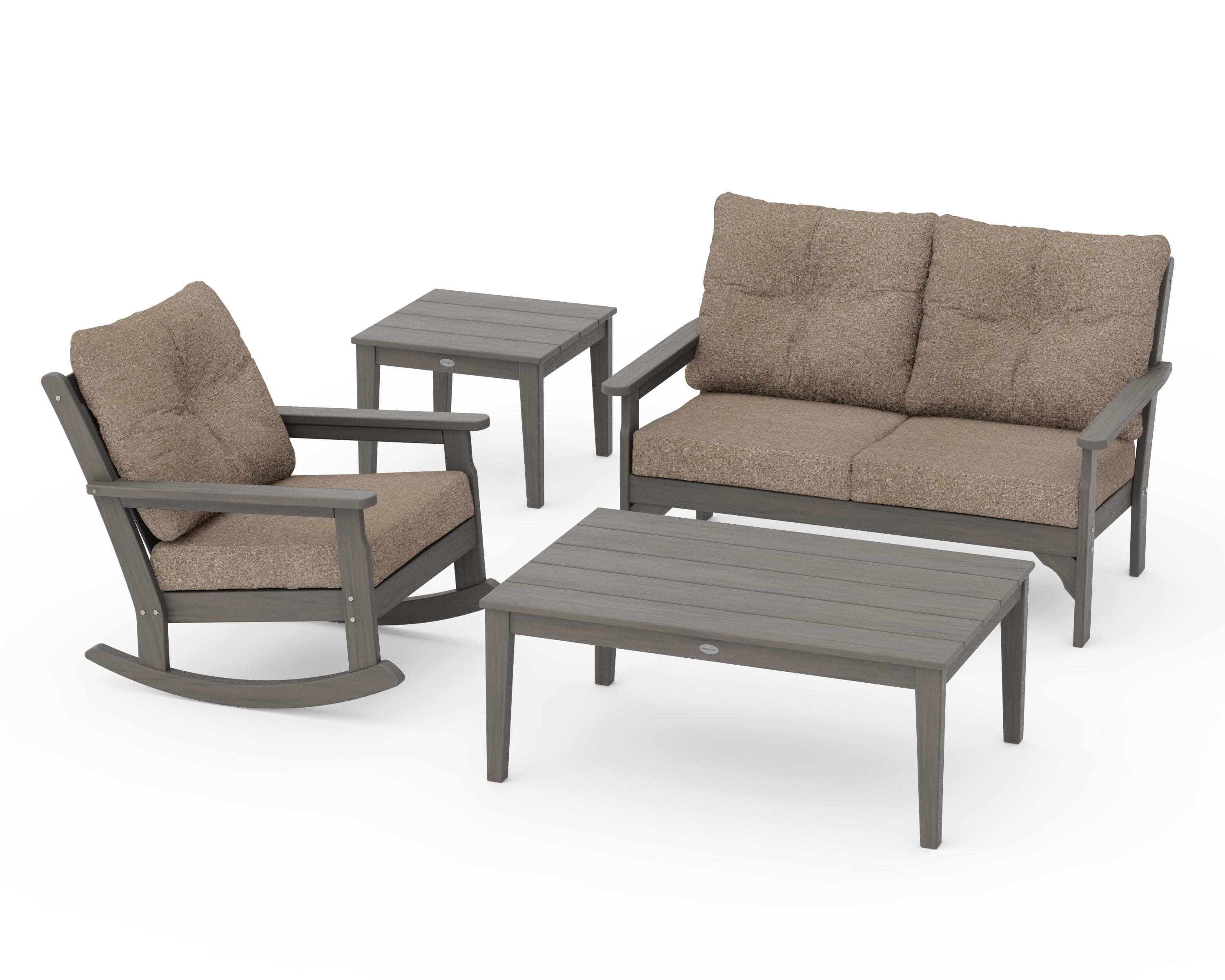 Vineyard 4-Piece Deep Seating Rocker Set in Driftwood / Spiced Burlap