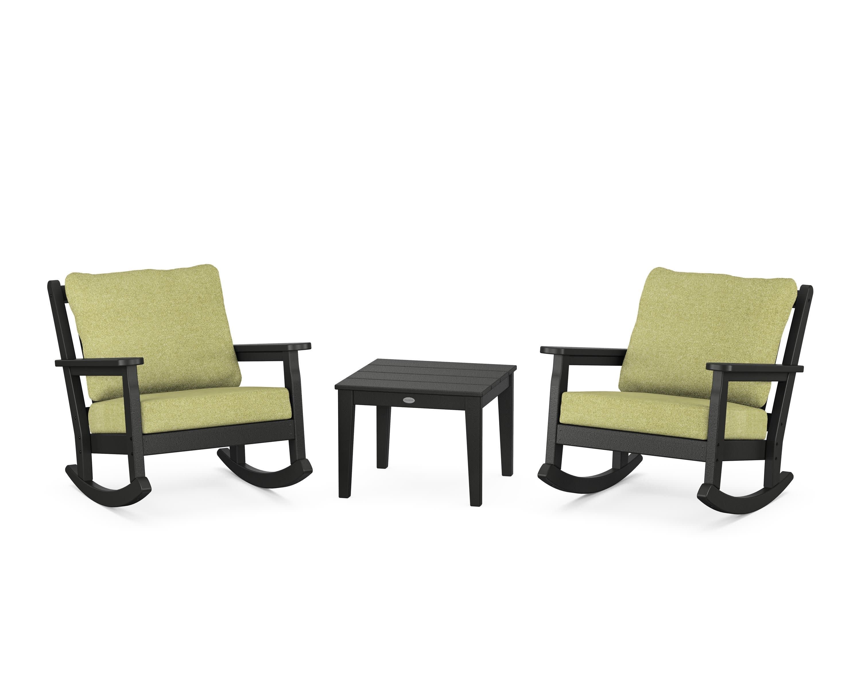 Chippendale 3-Piece Deep Seating Rocker Set in Black / Chartreuse Boucle