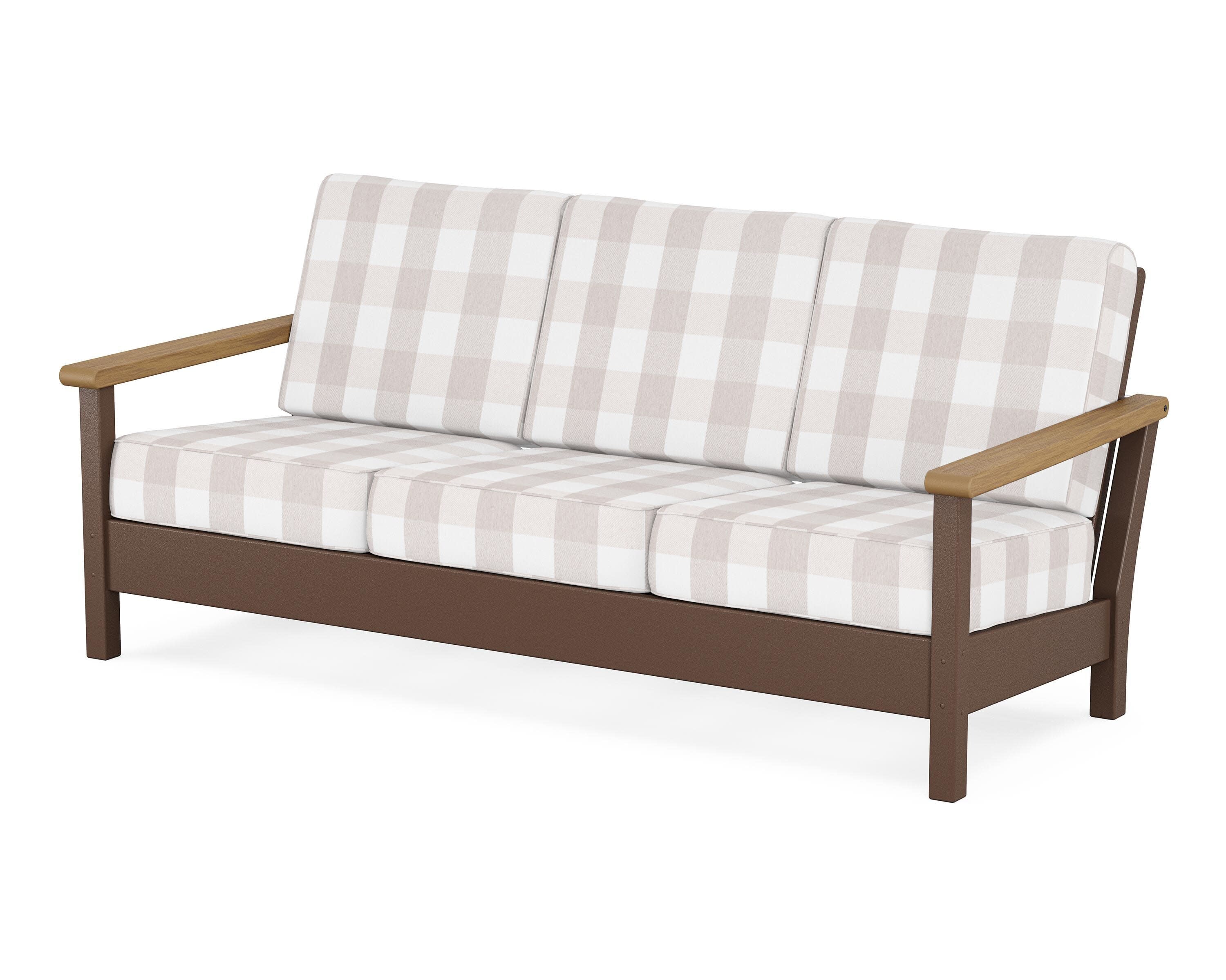 Harbour Deep Seating Sofa in Mahogany / Natural / Buffalo Plaid Dune Burlap