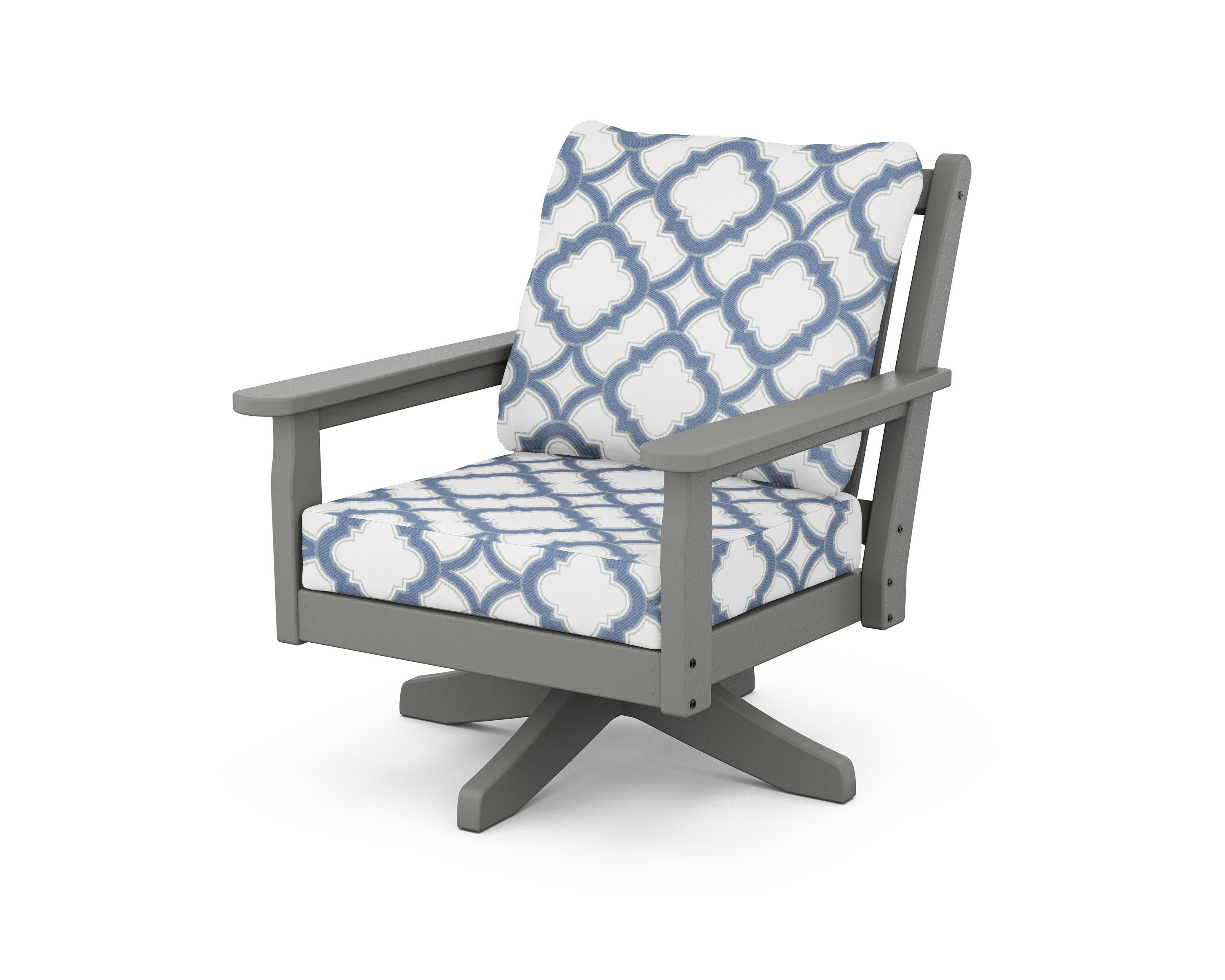 Chippendale Deep Seating Swivel Chair in Slate Grey / Trellis Sky Blue