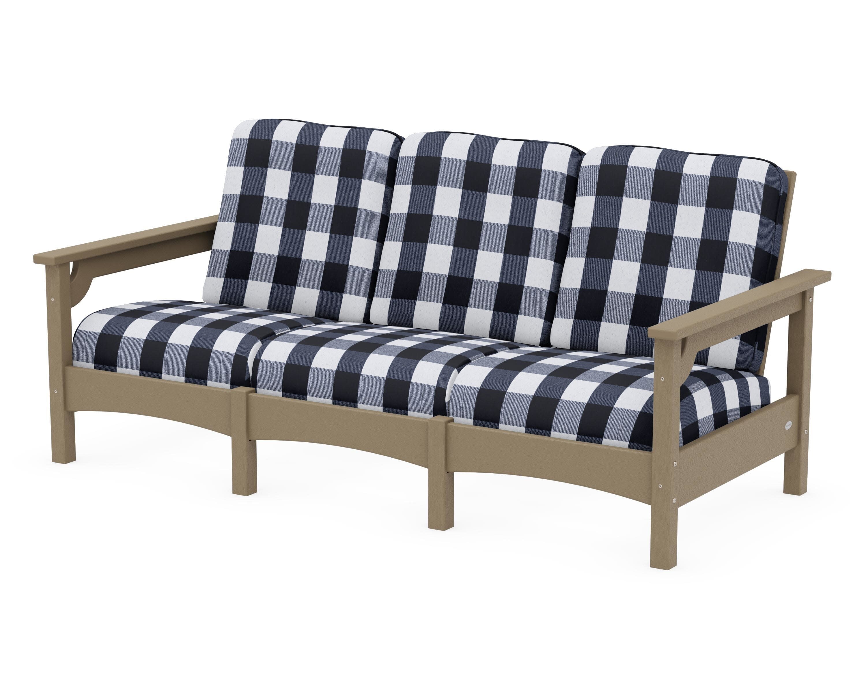Club Sofa in Vintage Sahara / Buffalo Plaid Marine Indigo