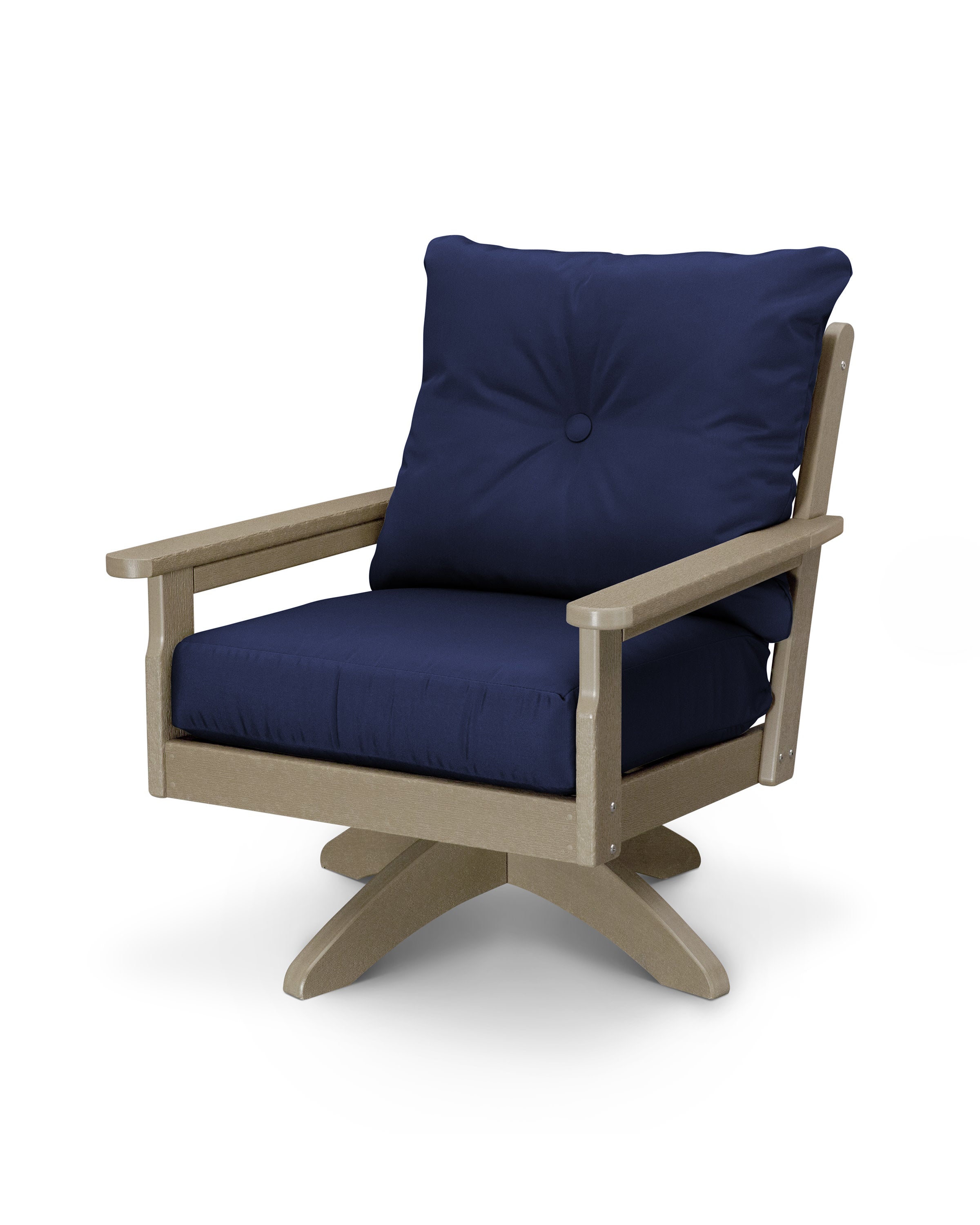 Vineyard Deep Seating Swivel Chair in Vintage Sahara / Navy