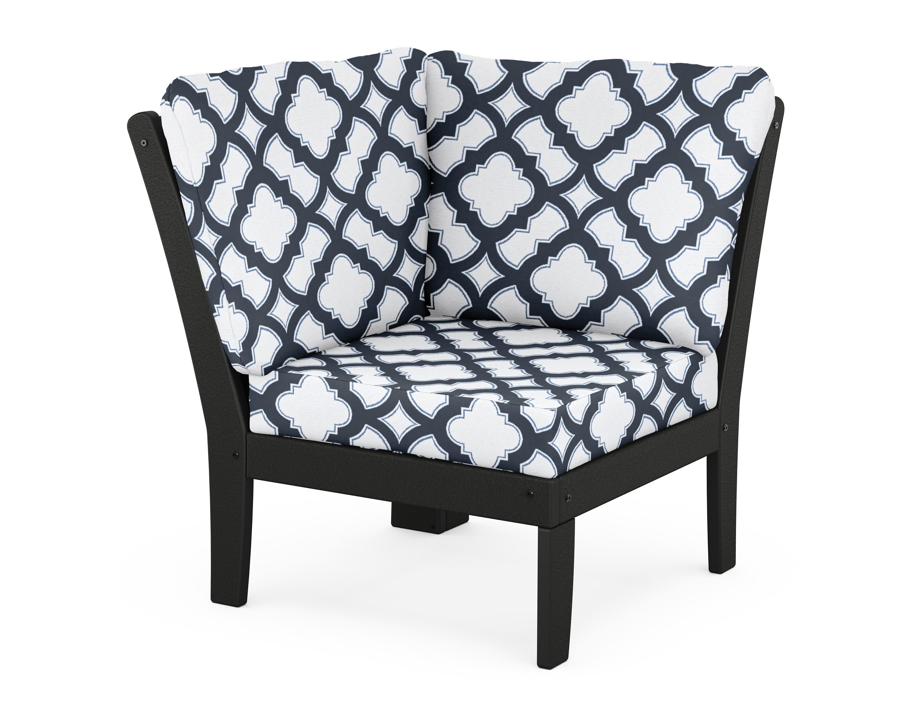 Braxton Modular Corner Chair in Black / Trellis Marine Indigo