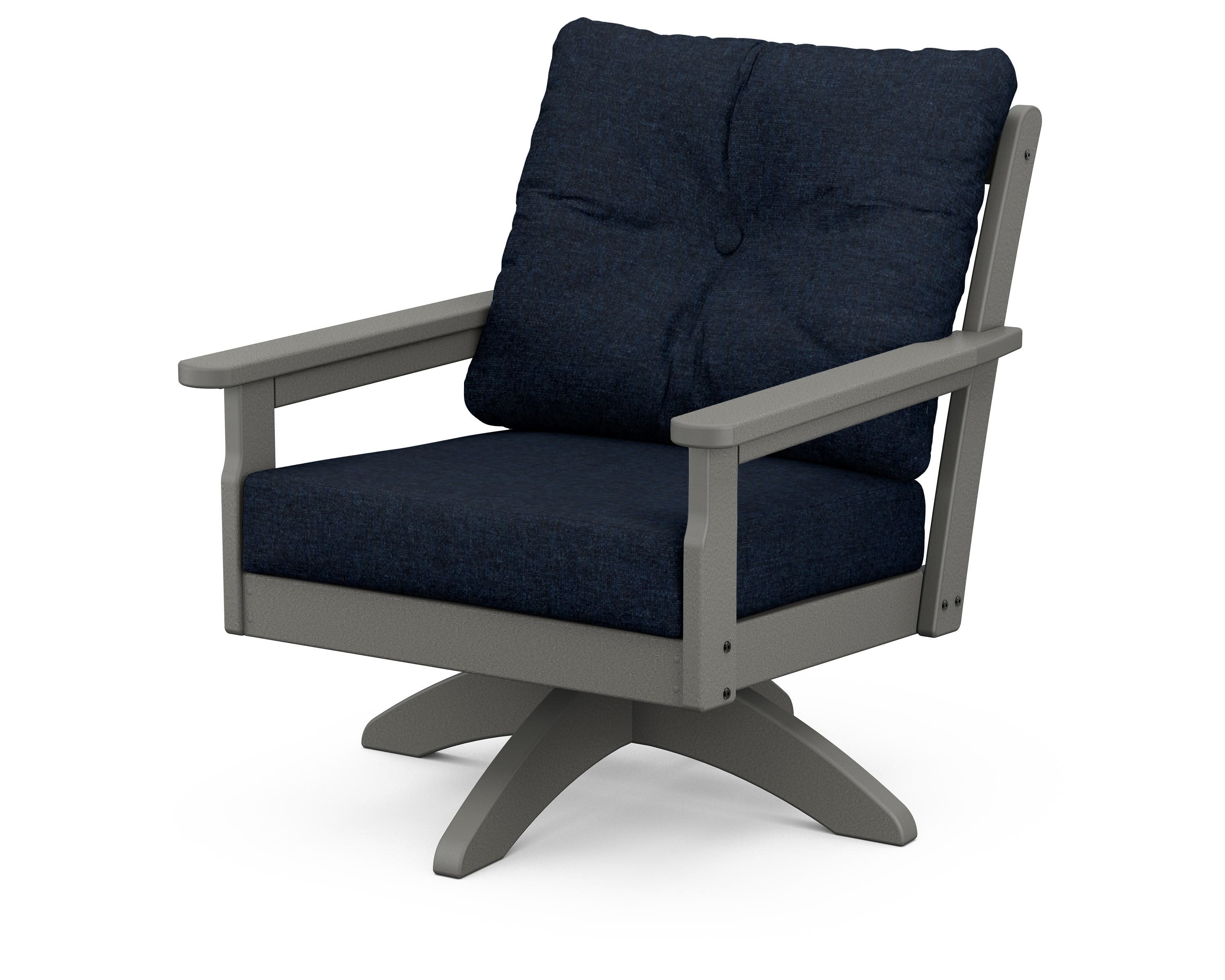 Vineyard Deep Seating Swivel Chair in Slate Grey / Marine Indigo