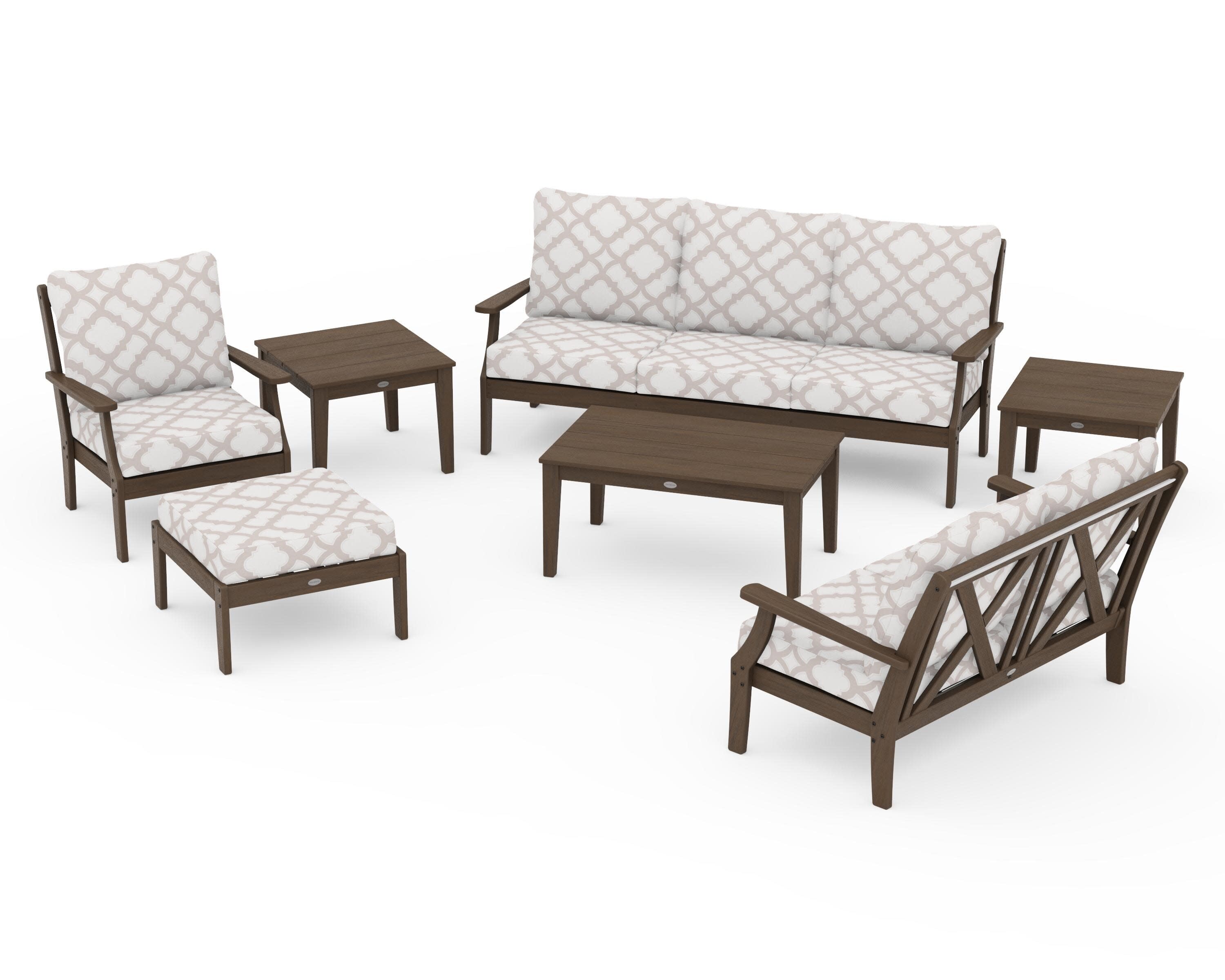 Braxton 7-Piece Deep Seating Set in Kona / Trellis Dune Burlap