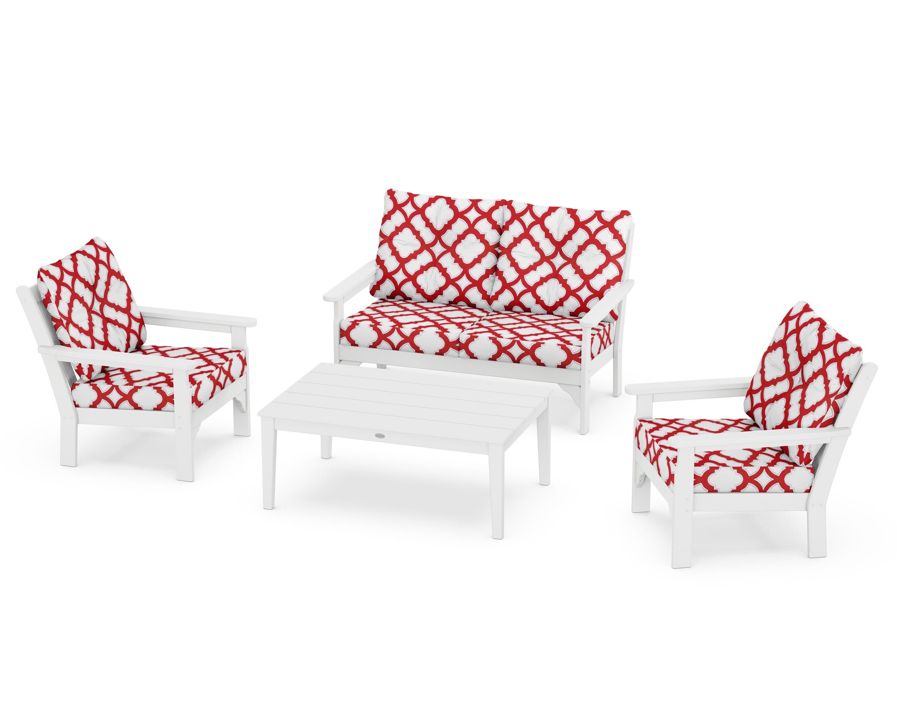 Vineyard 4-Piece Deep Seating Set in White / Trellis Crimson