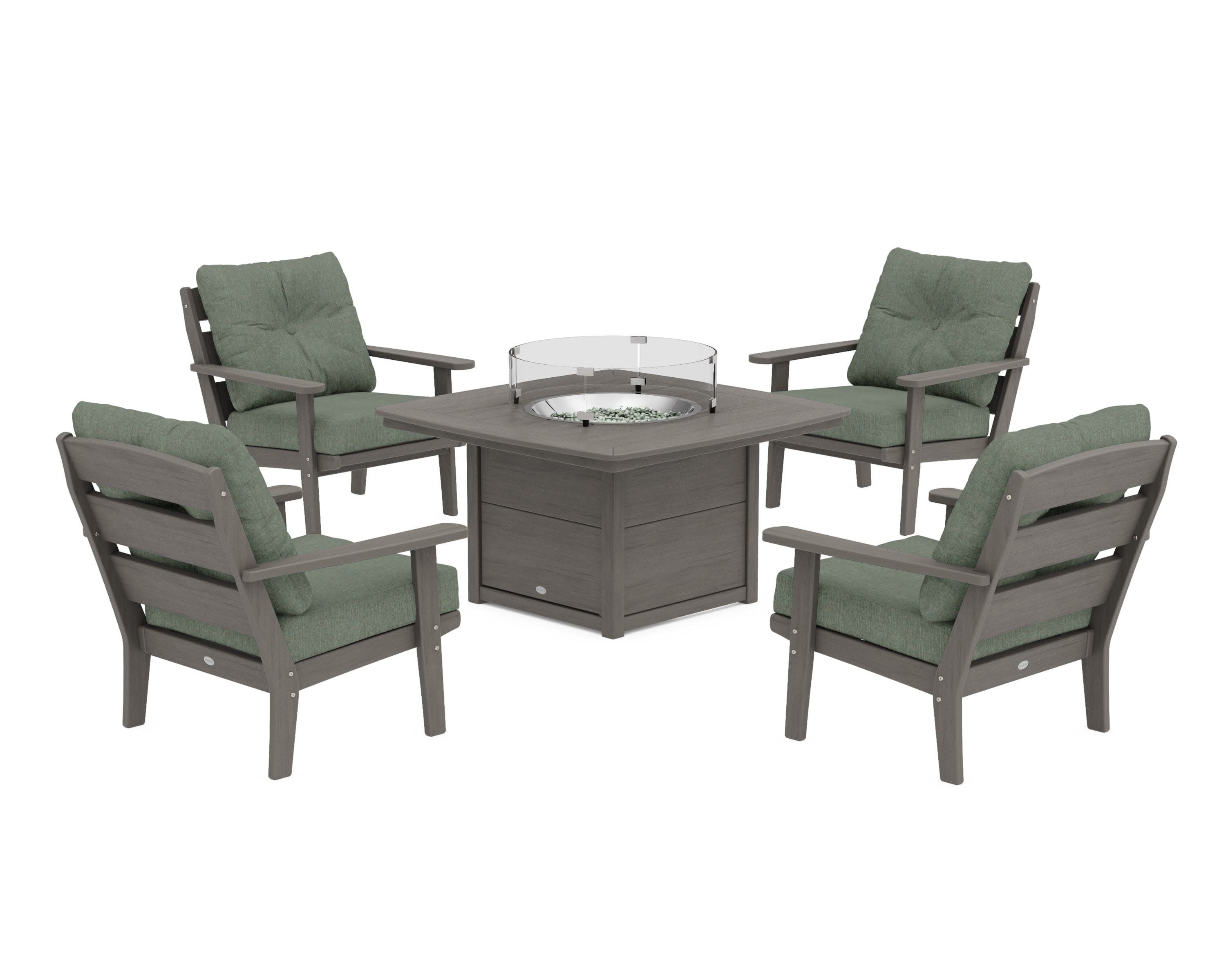 Lakeside 5-Piece Deep Seating Set with Nautical Fire Pit Table in Driftwood / Cast Sage