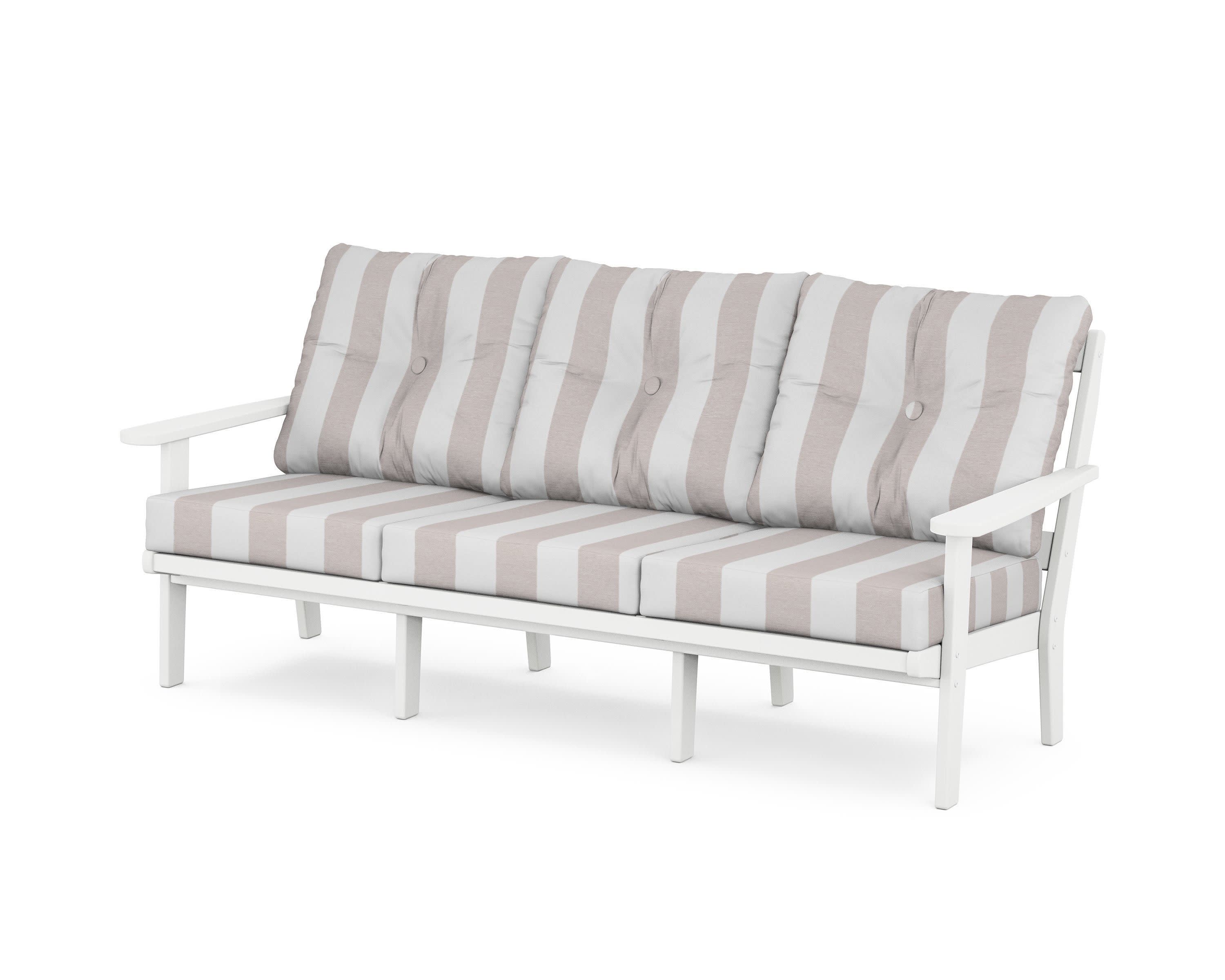 Mission Deep Seating Sofa in White / Cabana Stripe Dune Burlap