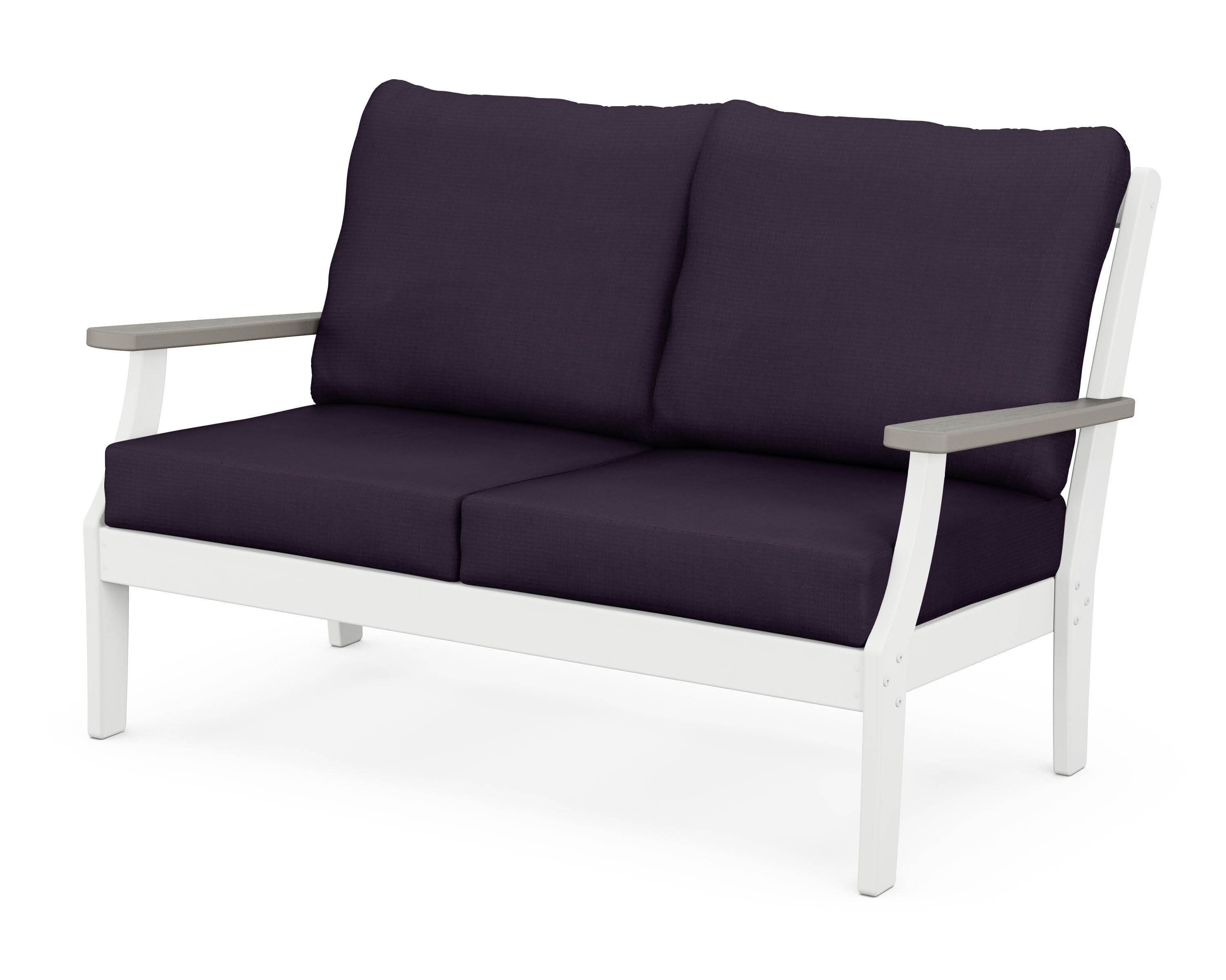 Braxton Deep Seating Loveseat in White / Driftwood / Navy Linen