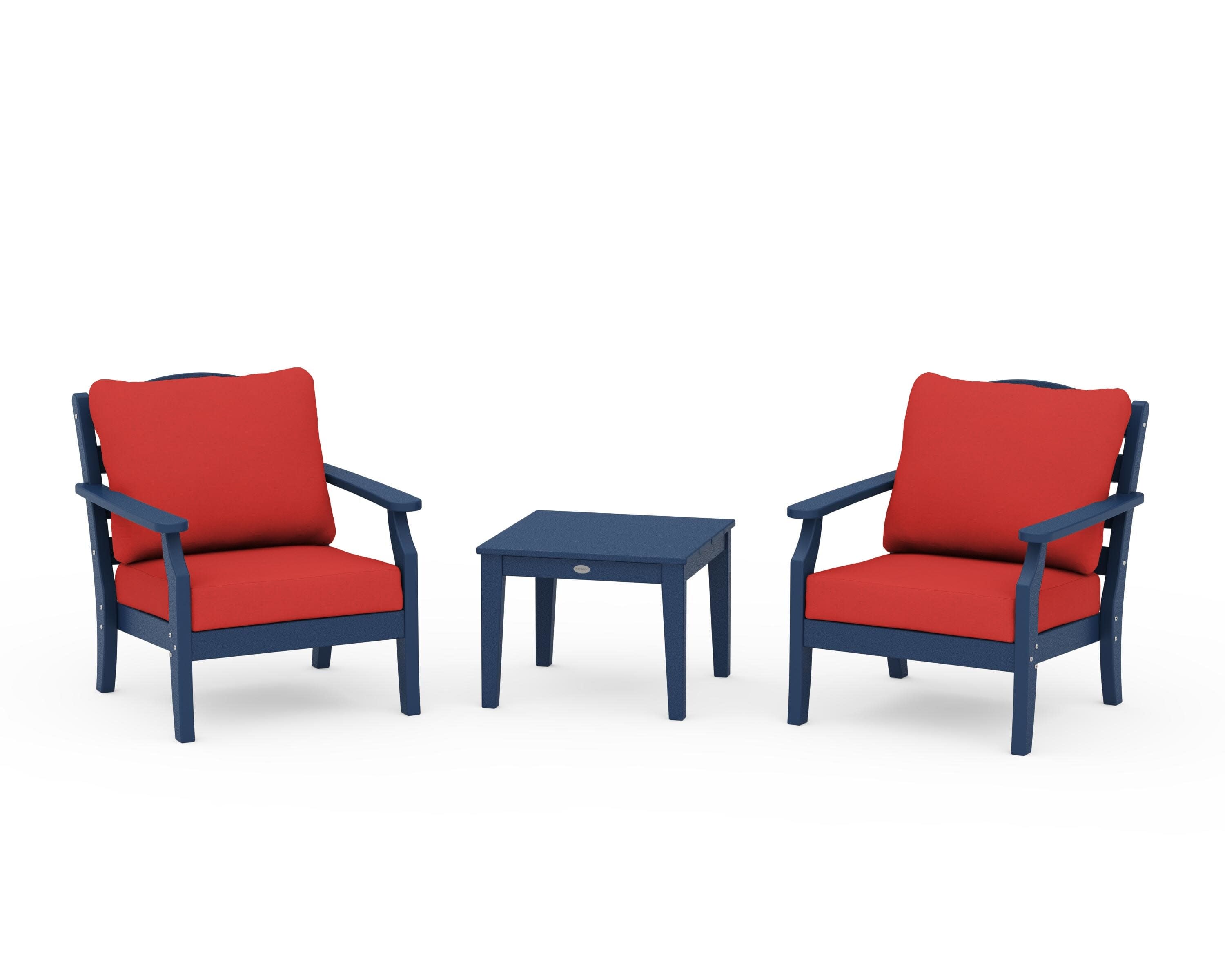Savannah 3-Piece Deep Seating Set in Navy / Crimson Linen