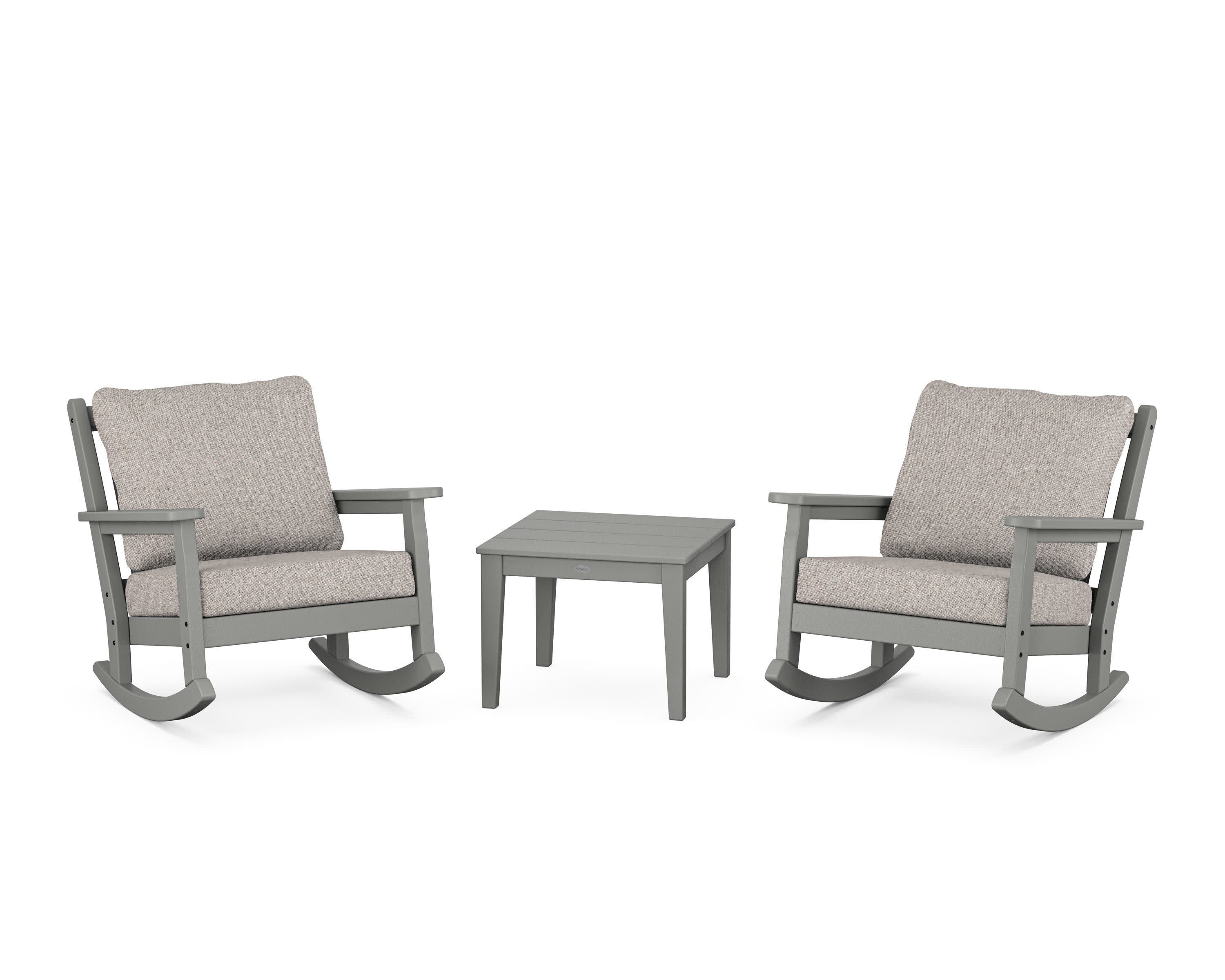 Chippendale 3-Piece Deep Seating Rocker Set in Slate Grey / Weathered Tweed