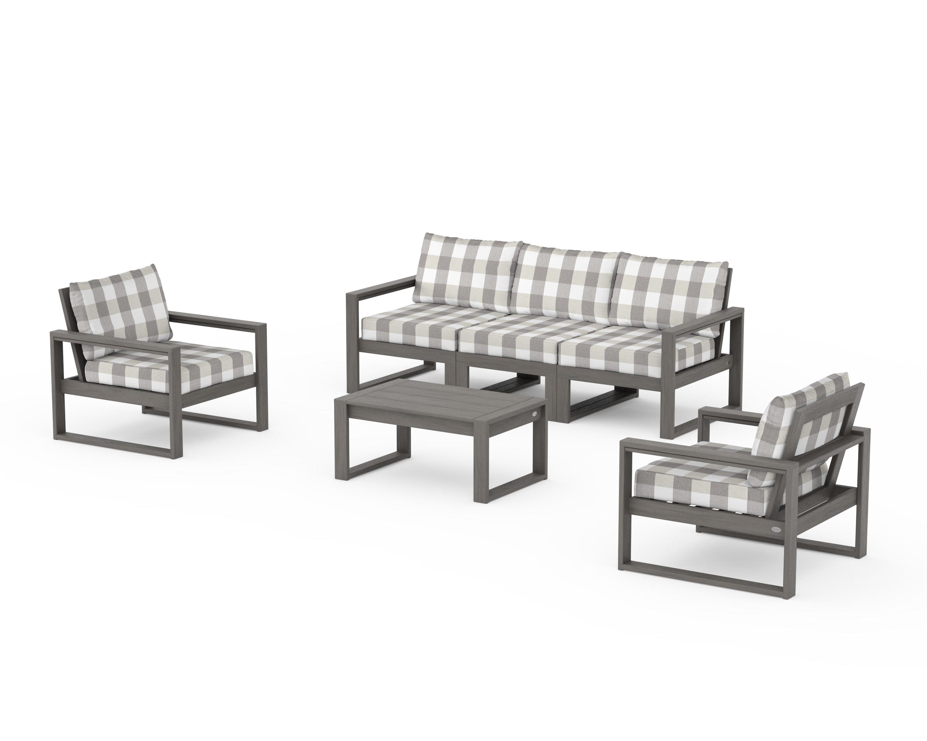 EDGE Sectional 4-Piece Deep Seating Set with Sofa in Driftwood / Buffalo Plaid Grey Mist