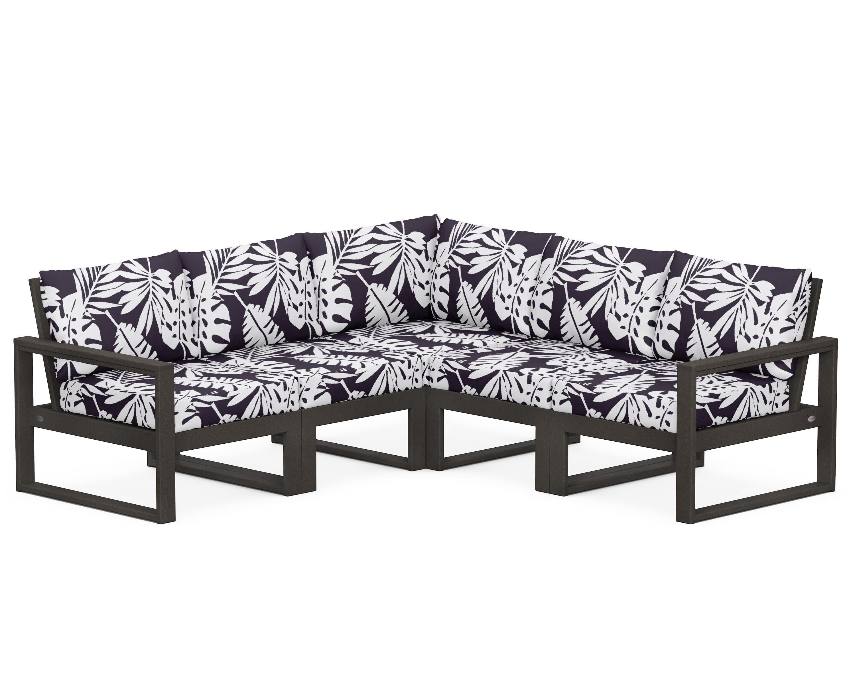 EDGE 5-Piece Modular Deep Seating Set in Vintage Coffee / Leaf Navy