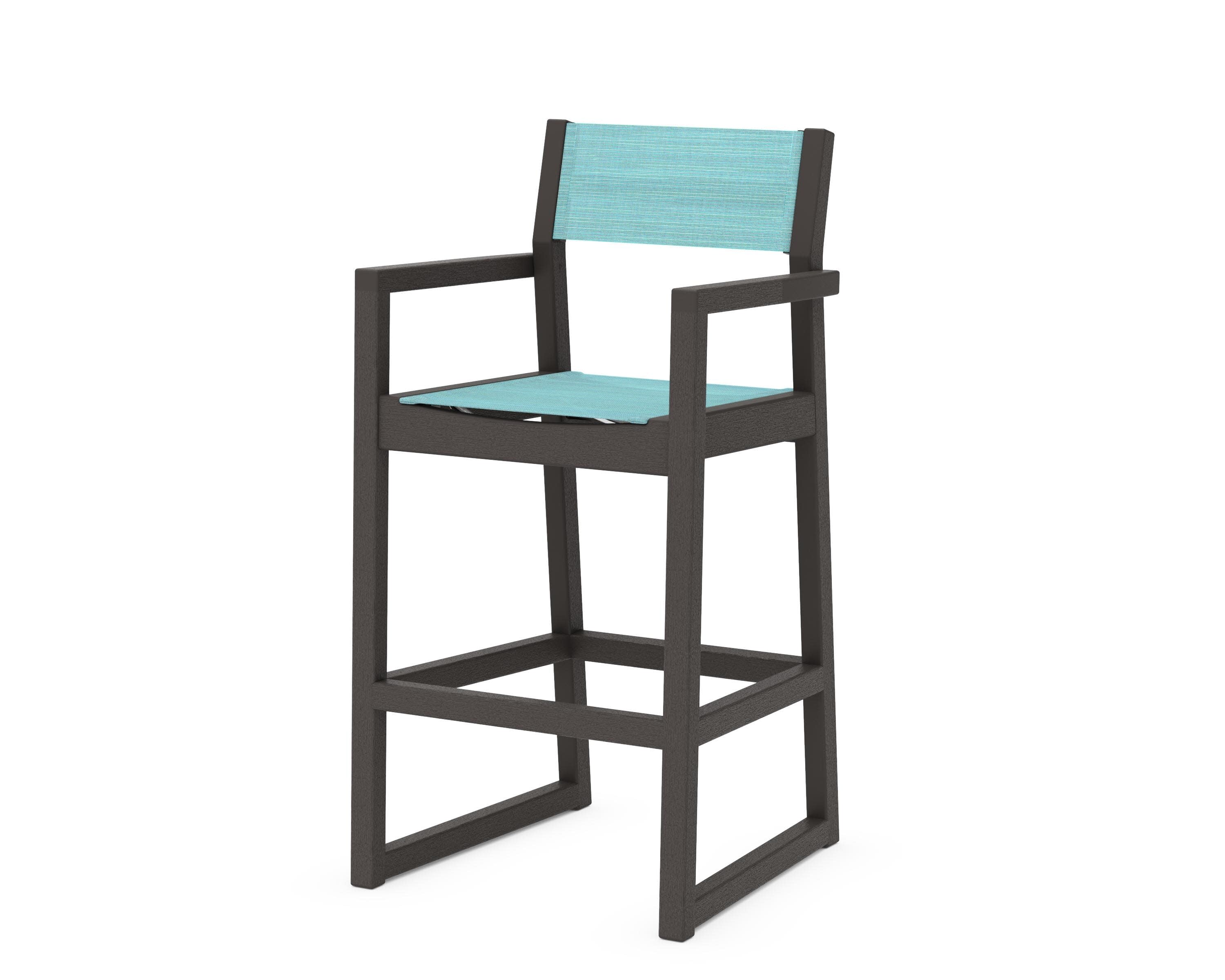 EDGE Sling Bar Arm Chair in Vintage Coffee / Dupioni Aquamarine Sling