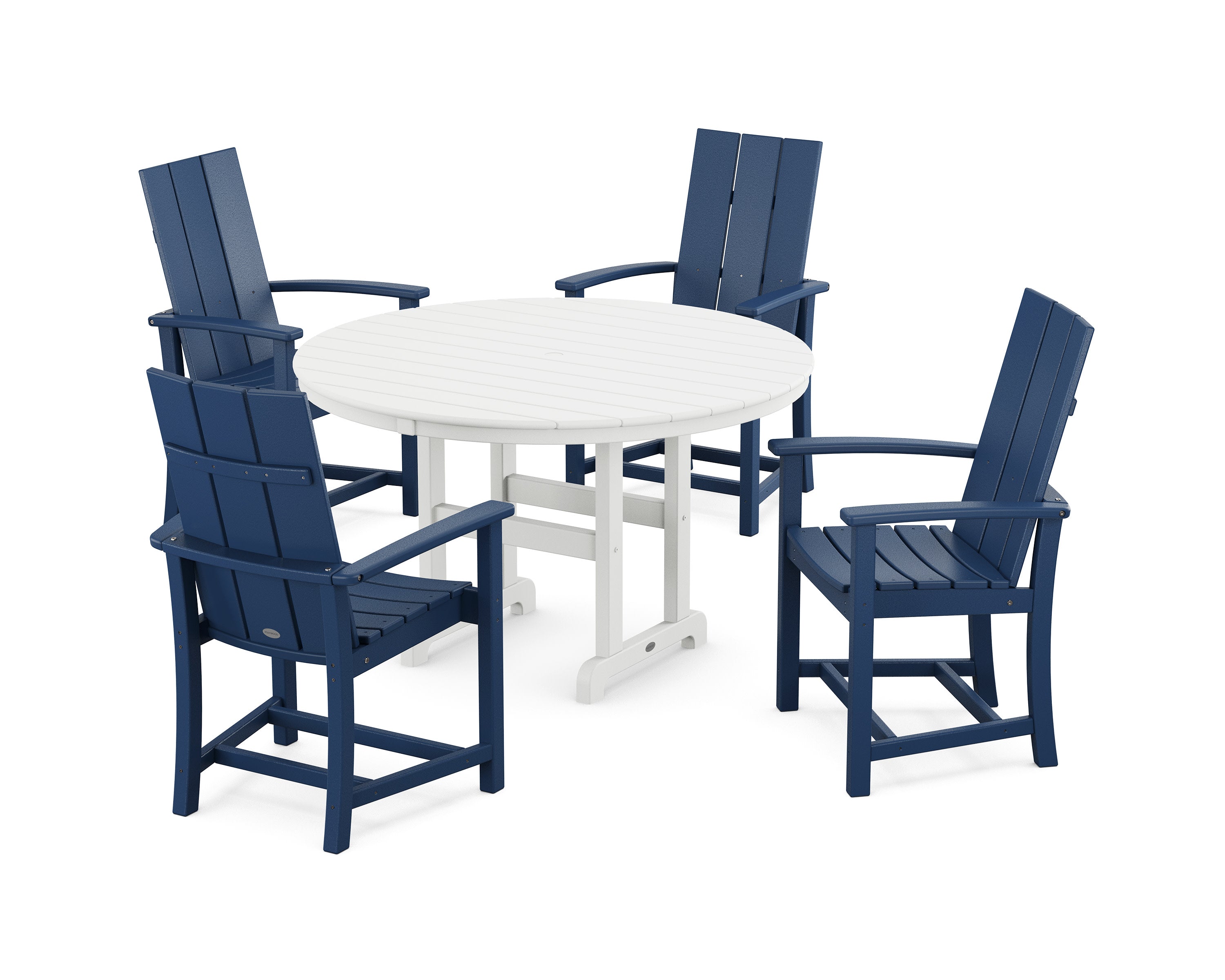 Modern Adirondack 5-Piece Round Farmhouse Dining Set in Navy / White