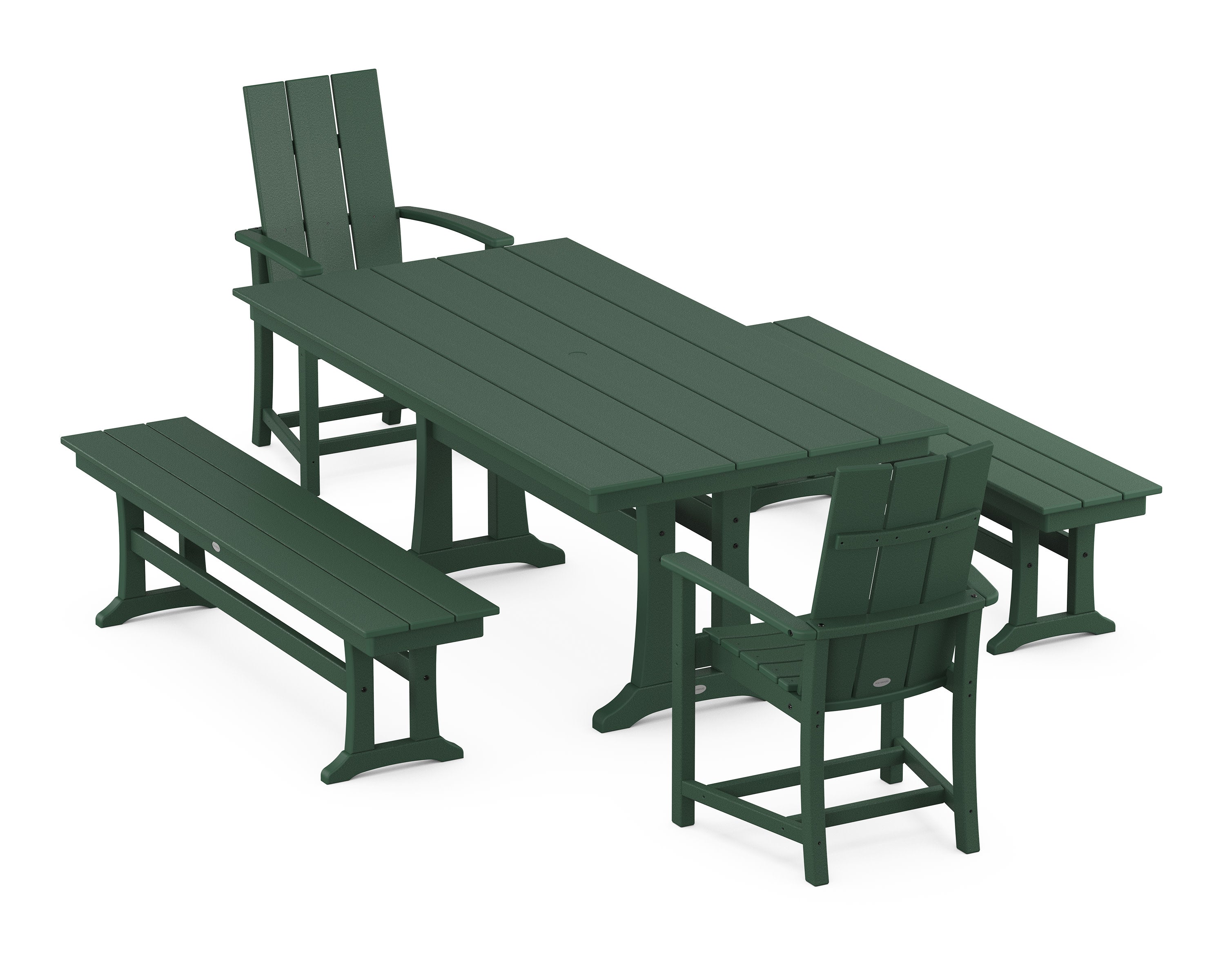 Modern Adirondack 5-Piece Farmhouse Dining Set With Trestle Legs in Green