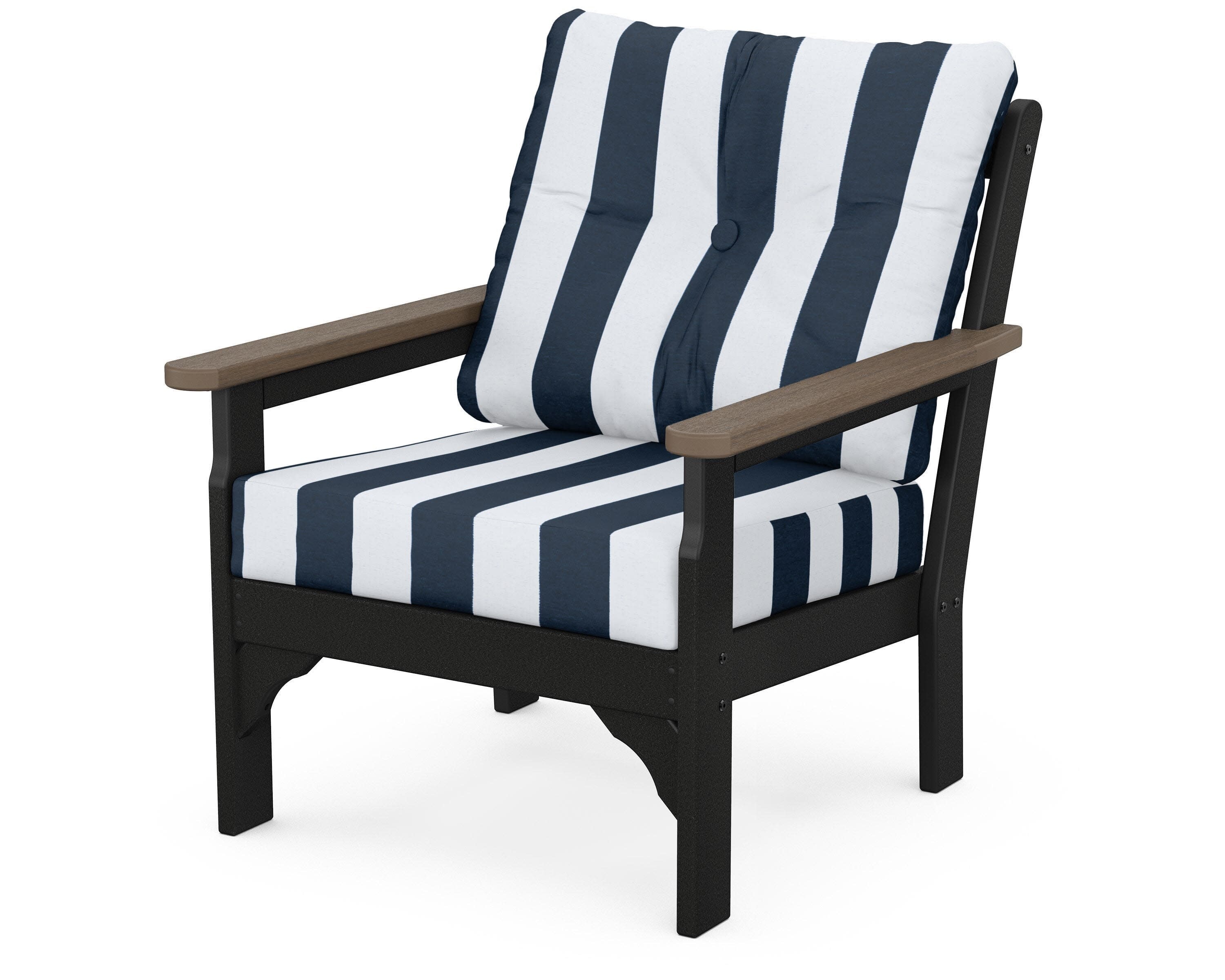 Vineyard Deep Seating Chair in Black / Kona / Cabana Stripe Marine Indigo