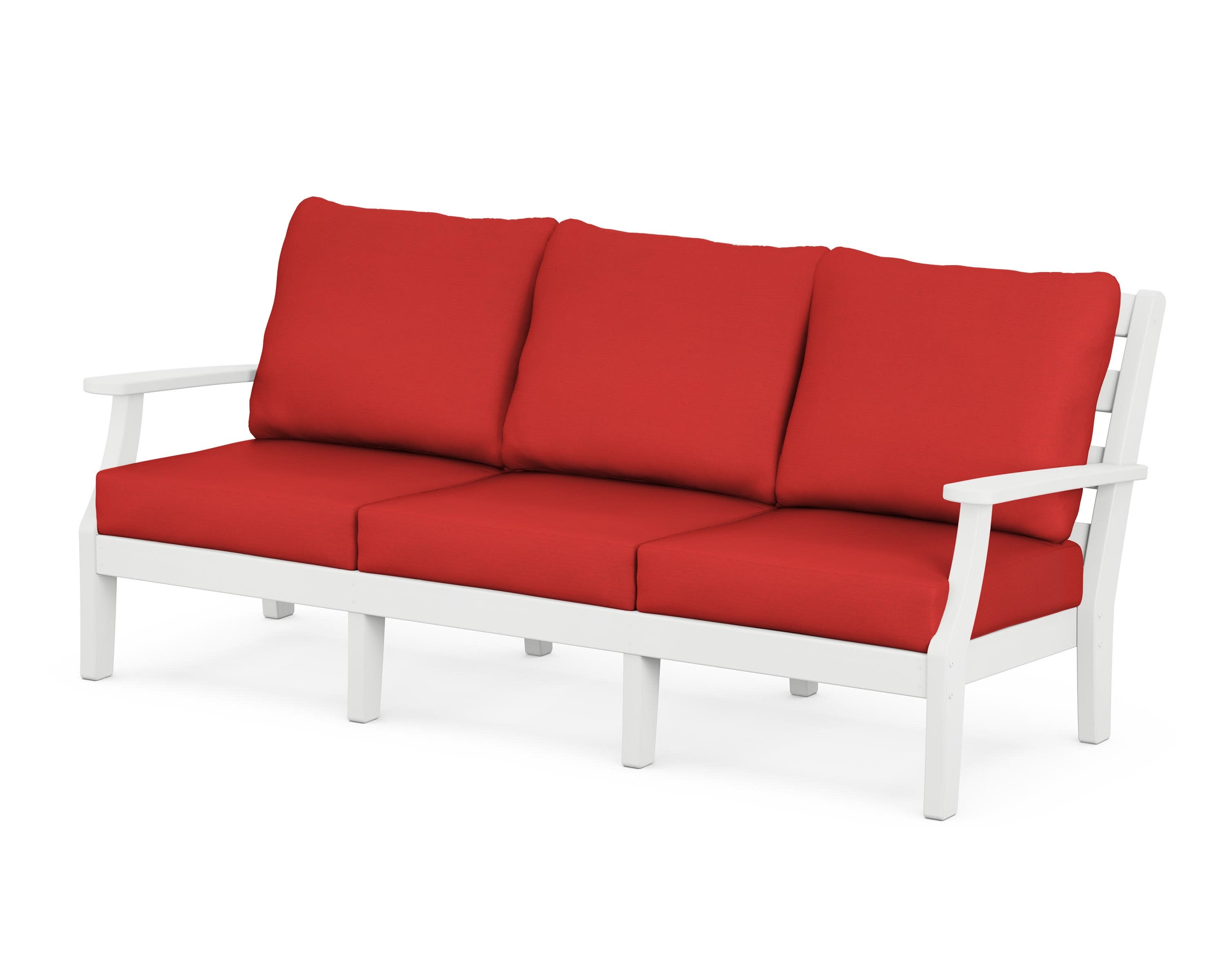Chesapeake Deep Seating Sofa in White / Crimson Linen