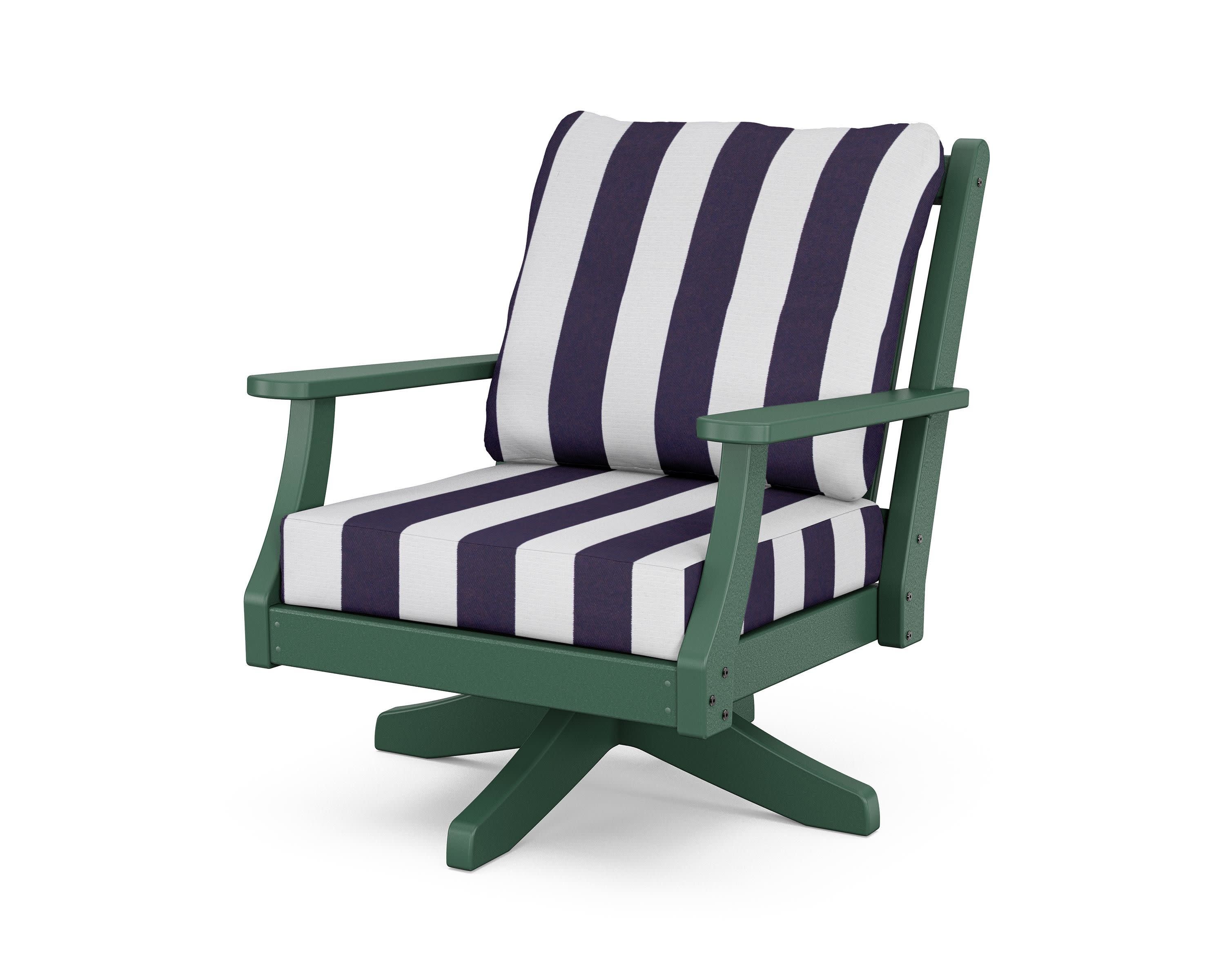 Wovendale Deep Seating Swivel Chair in Green / Cabana Stripe Navy