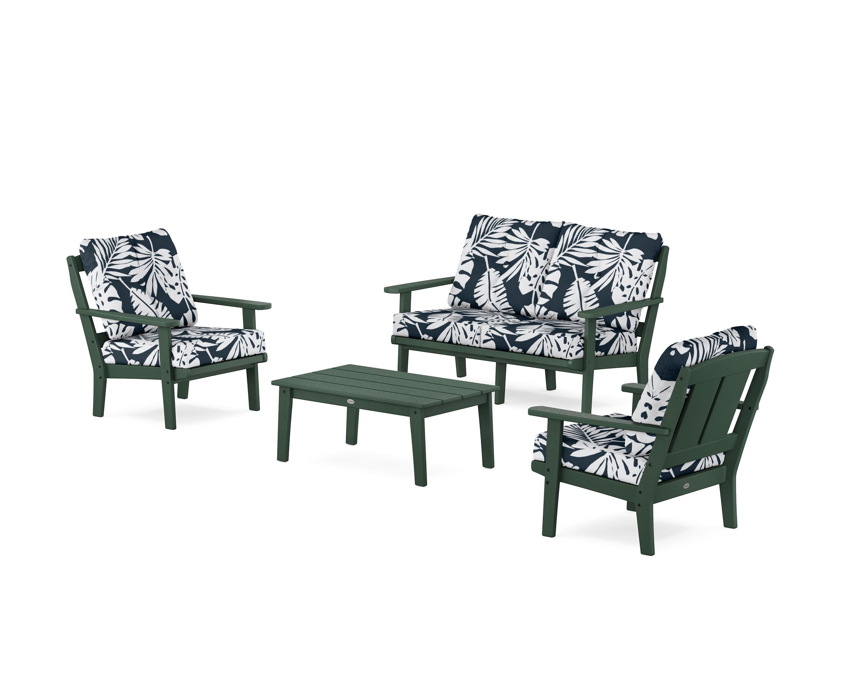 Mission 4-Piece Deep Seating Set with Loveseat in Green / Leaf Marine Indigo