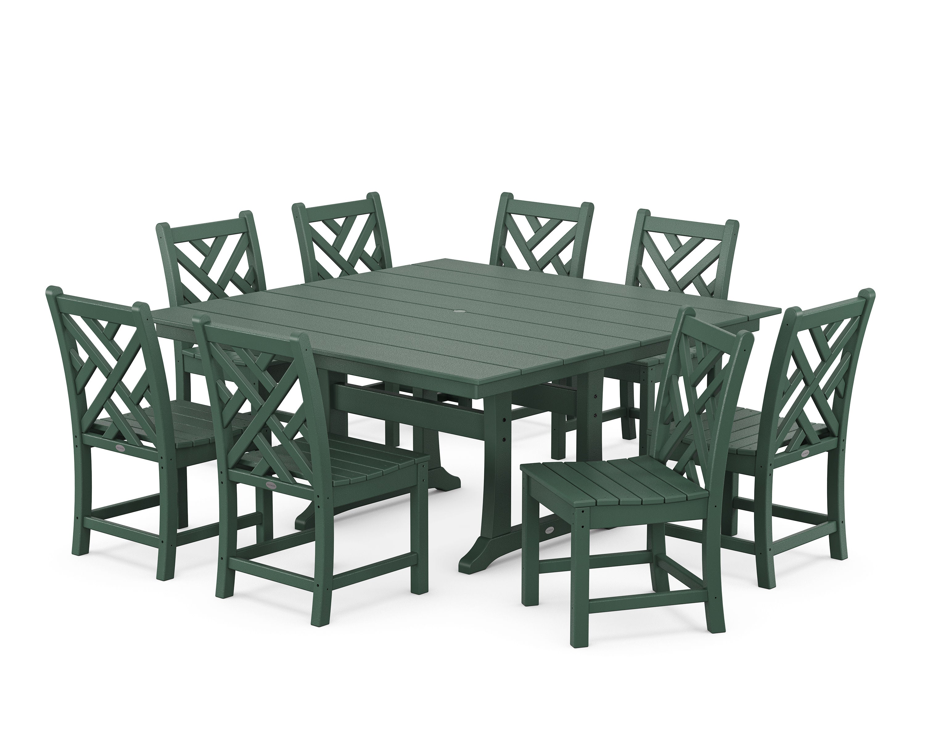 Chippendale 9-Piece Farmhouse Trestle Dining Set in Green