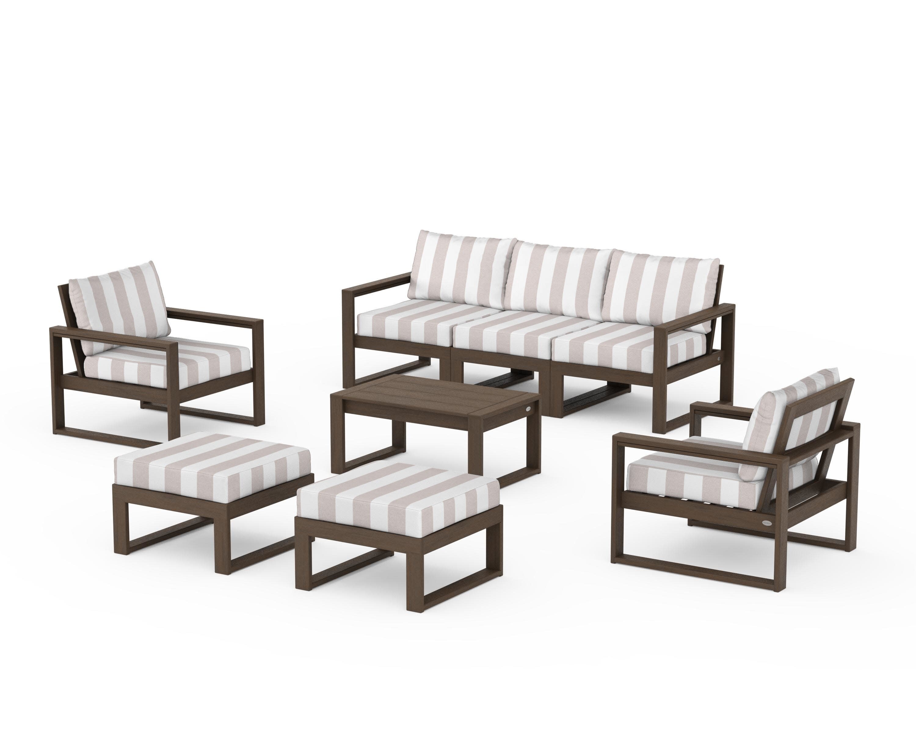 EDGE Sectional 8-Piece Lounge Sofa Set in Kona / Cabana Stripe Dune Burlap