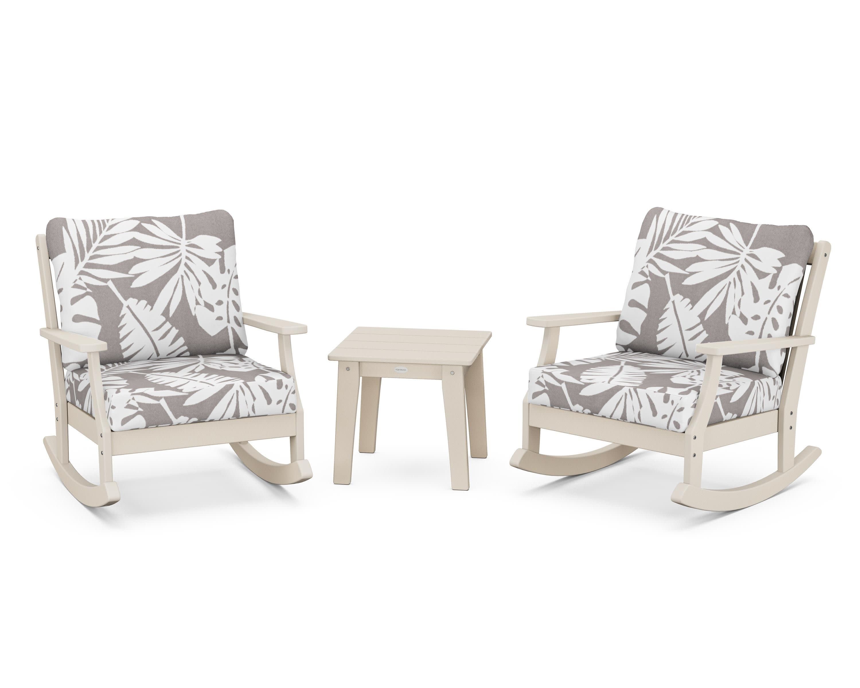 Braxton 3-Piece Deep Seating Rocker Set in Sand / Leaf Grey Mist