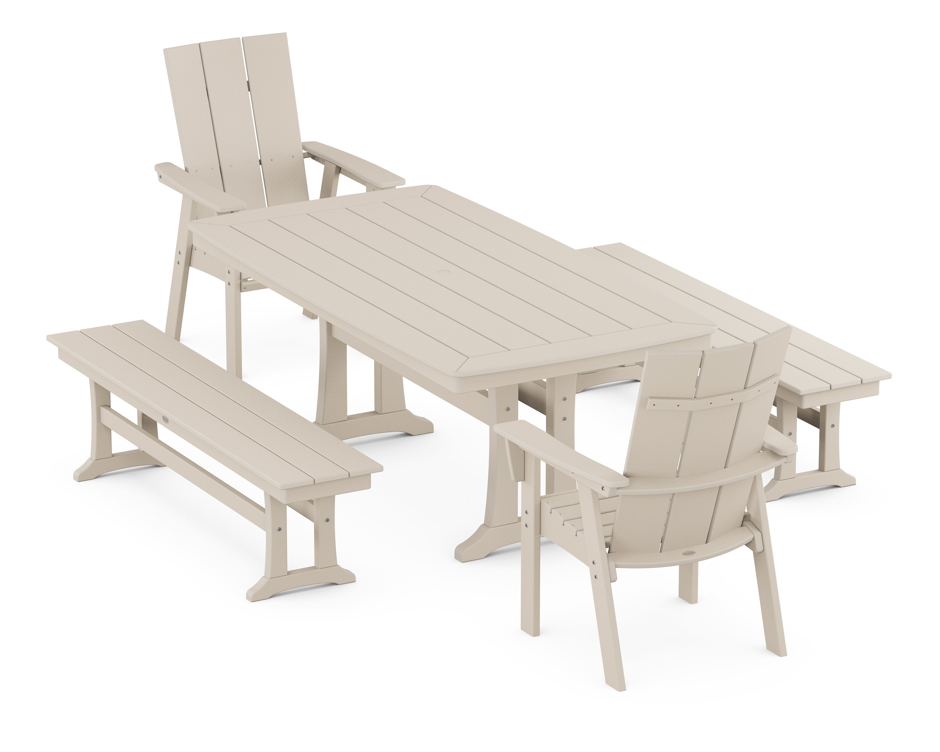 Modern Adirondack 5-Piece Dining Set with Trestle Legs in Sand
