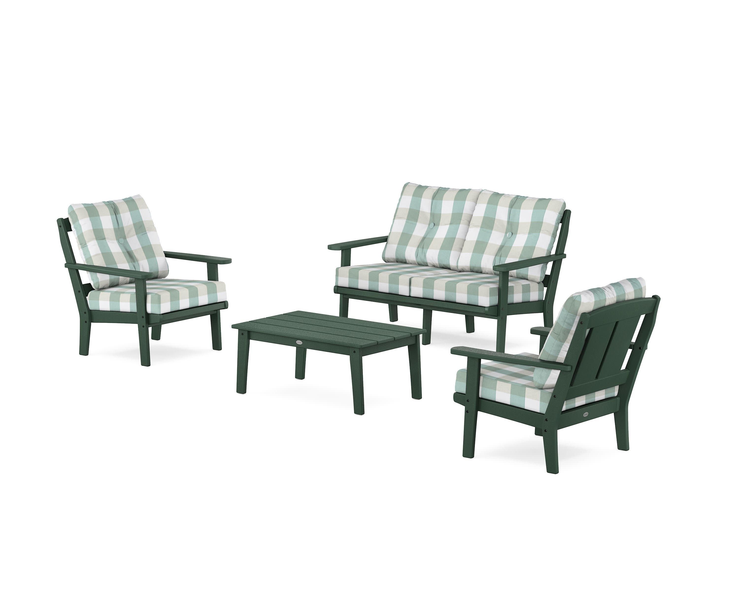 Mission 4-Piece Deep Seating Set with Loveseat in Green / Buffalo Plaid Glacier Spa
