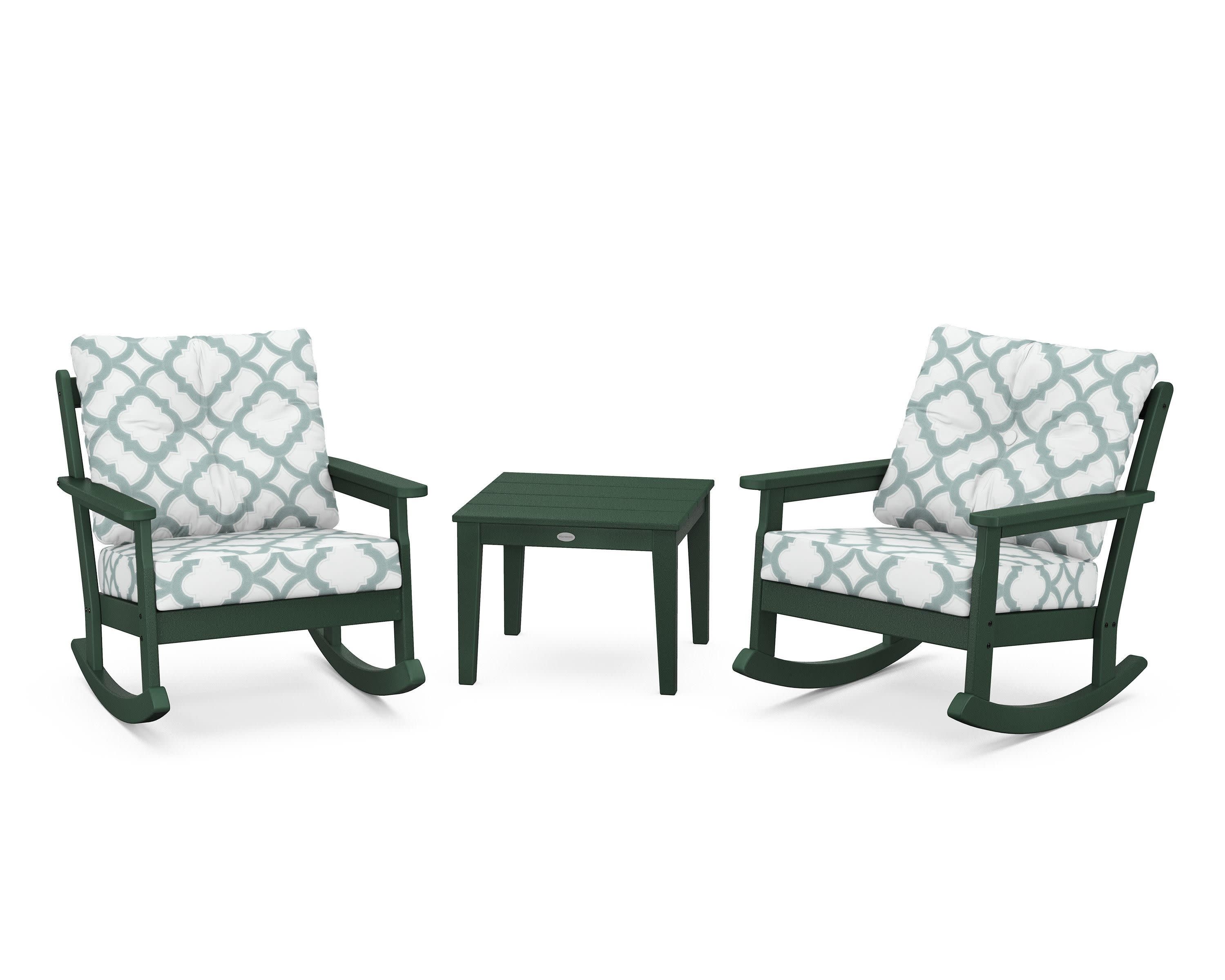 Vineyard 3-Piece Deep Seating Rocker Set in Green / Trellis Glacier Spa