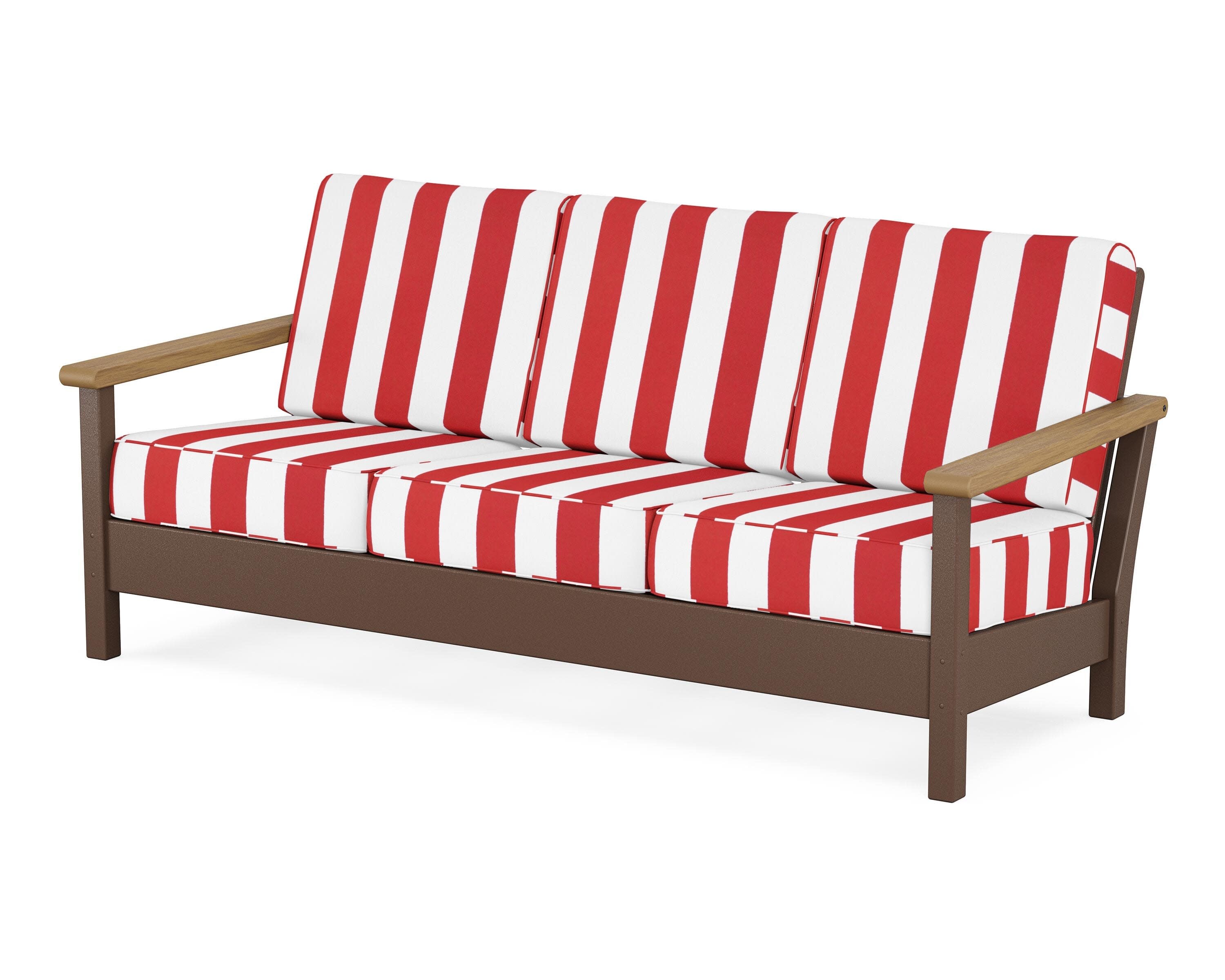 Harbour Deep Seating Sofa in Mahogany / Natural / Cabana Stripe Crimson