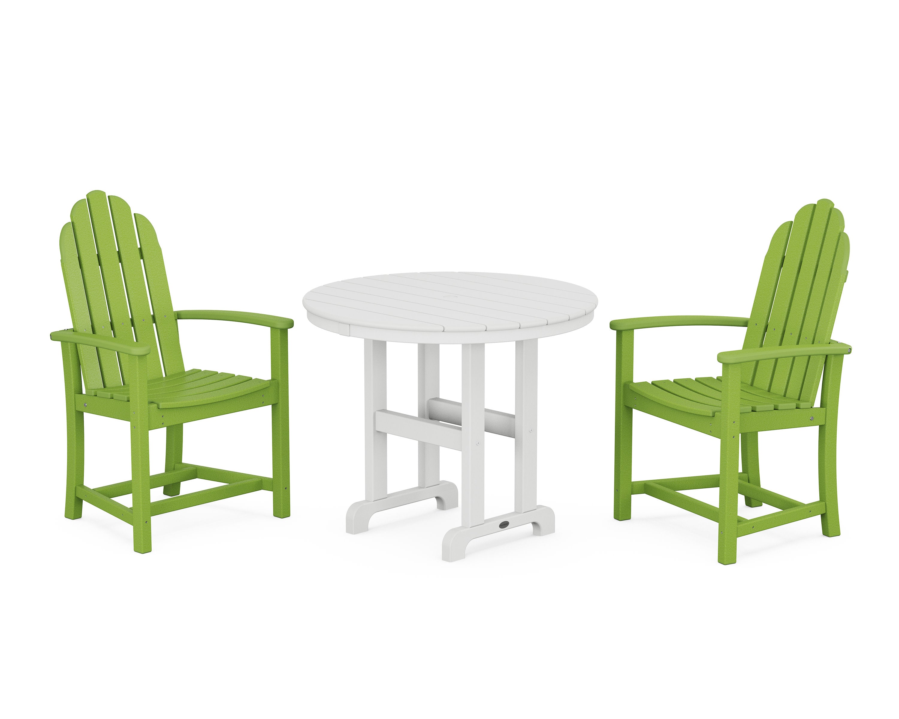 Classic Adirondack 3-Piece Round Dining Set in Lime / White