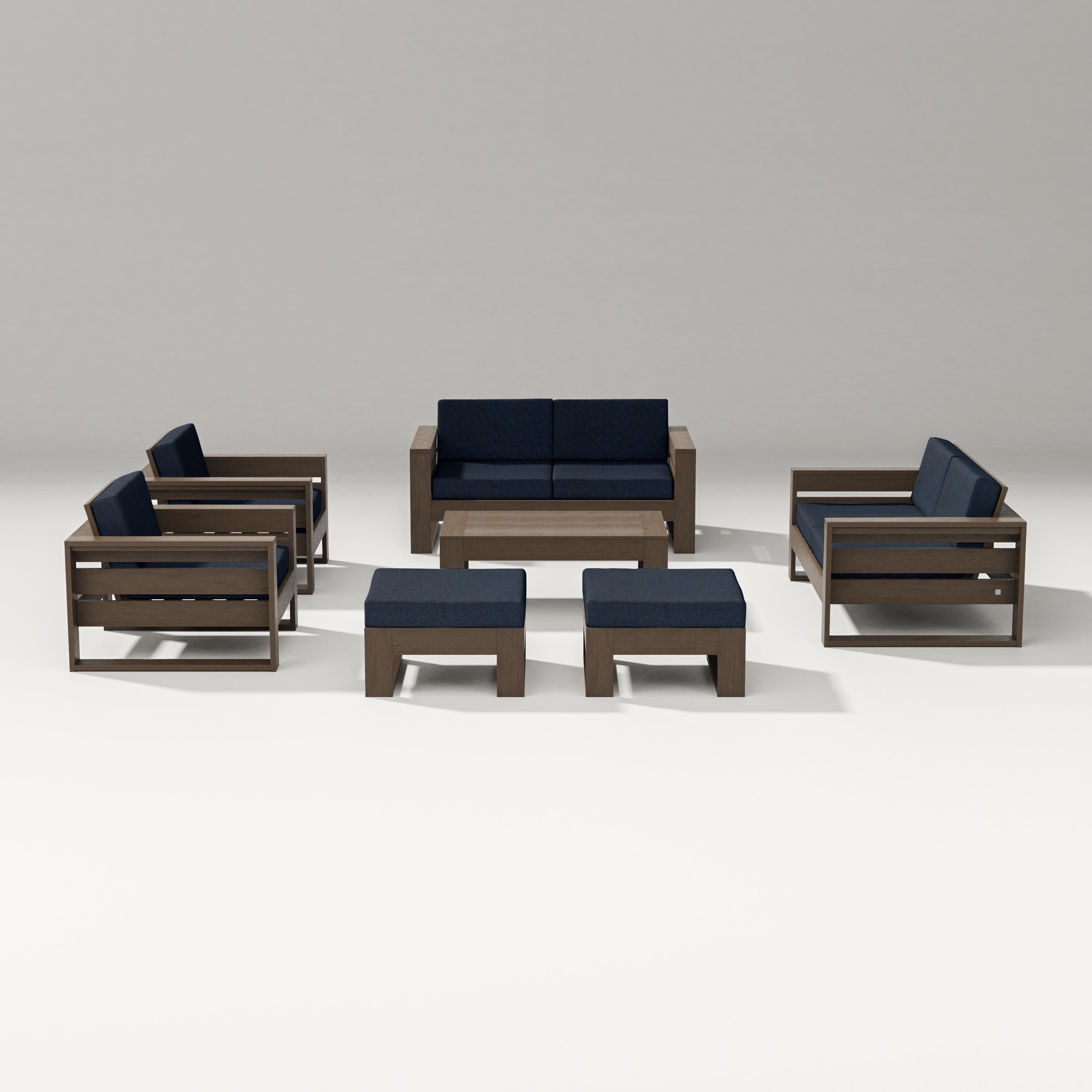 Latitude 7-Piece Lounge Loveseat Set in Kona / Marine Indigo