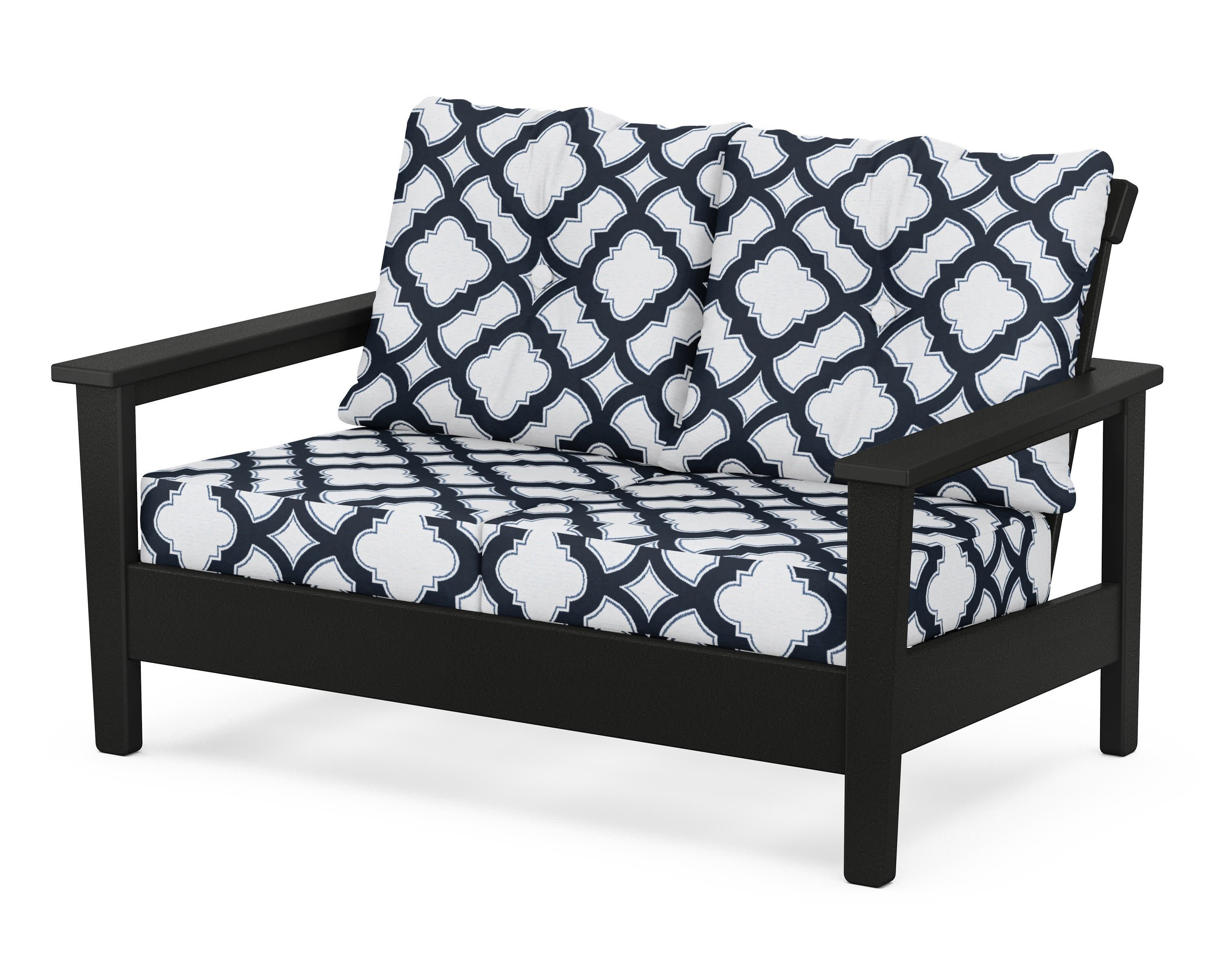 Prescott Deep Seating Loveseat in Black / Trellis Marine Indigo
