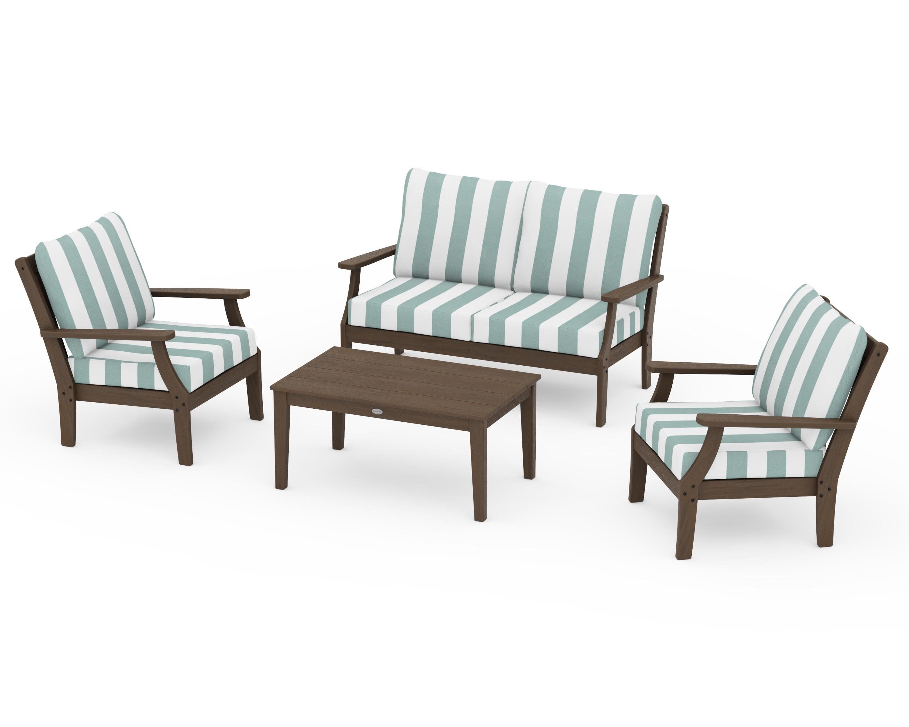 Braxton 4-Piece Deep Seating Chair Set in Kona / Cabana Stripe Glacier Spa