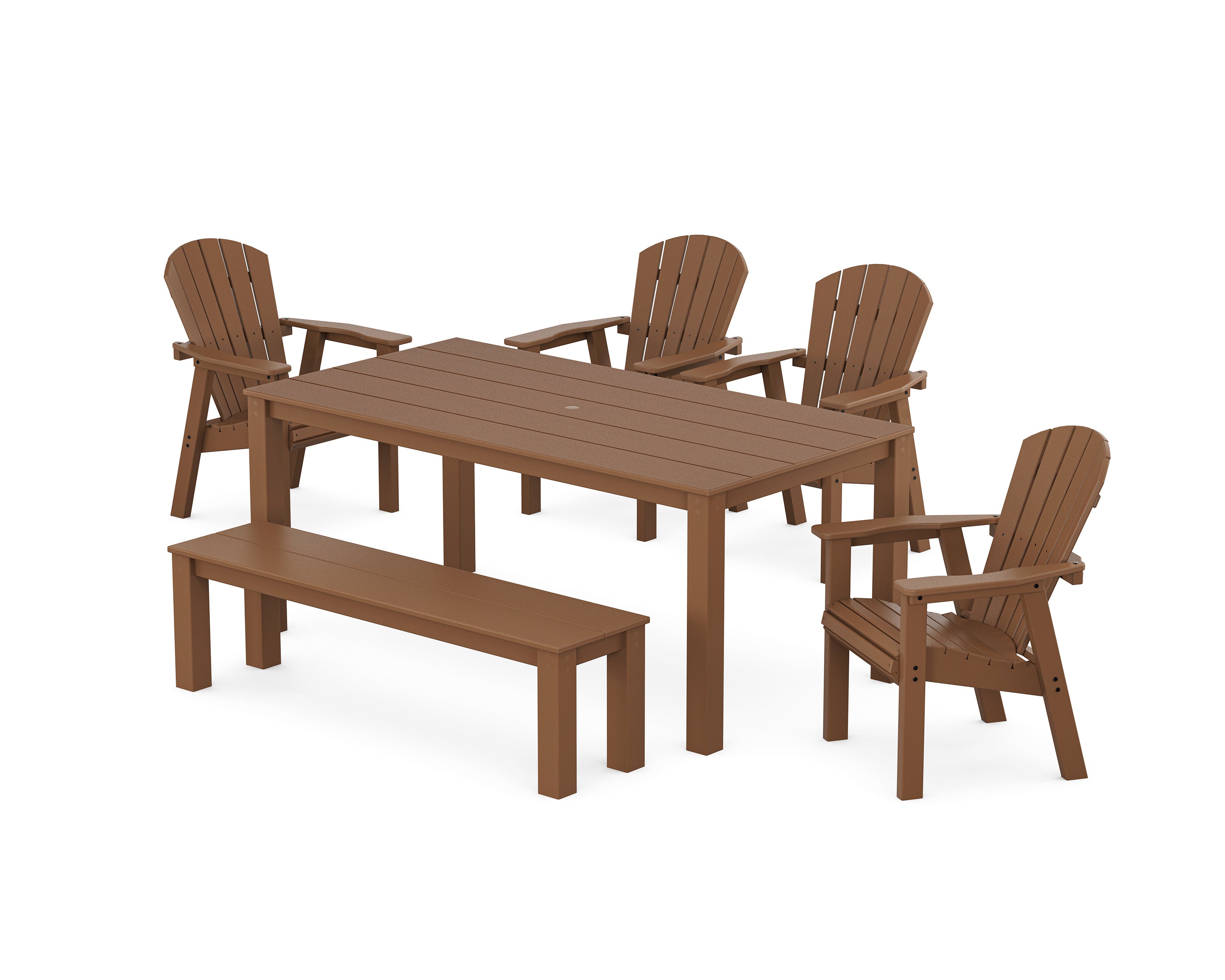 Seashell 6-Piece Parsons Dining Set with Bench in Teak