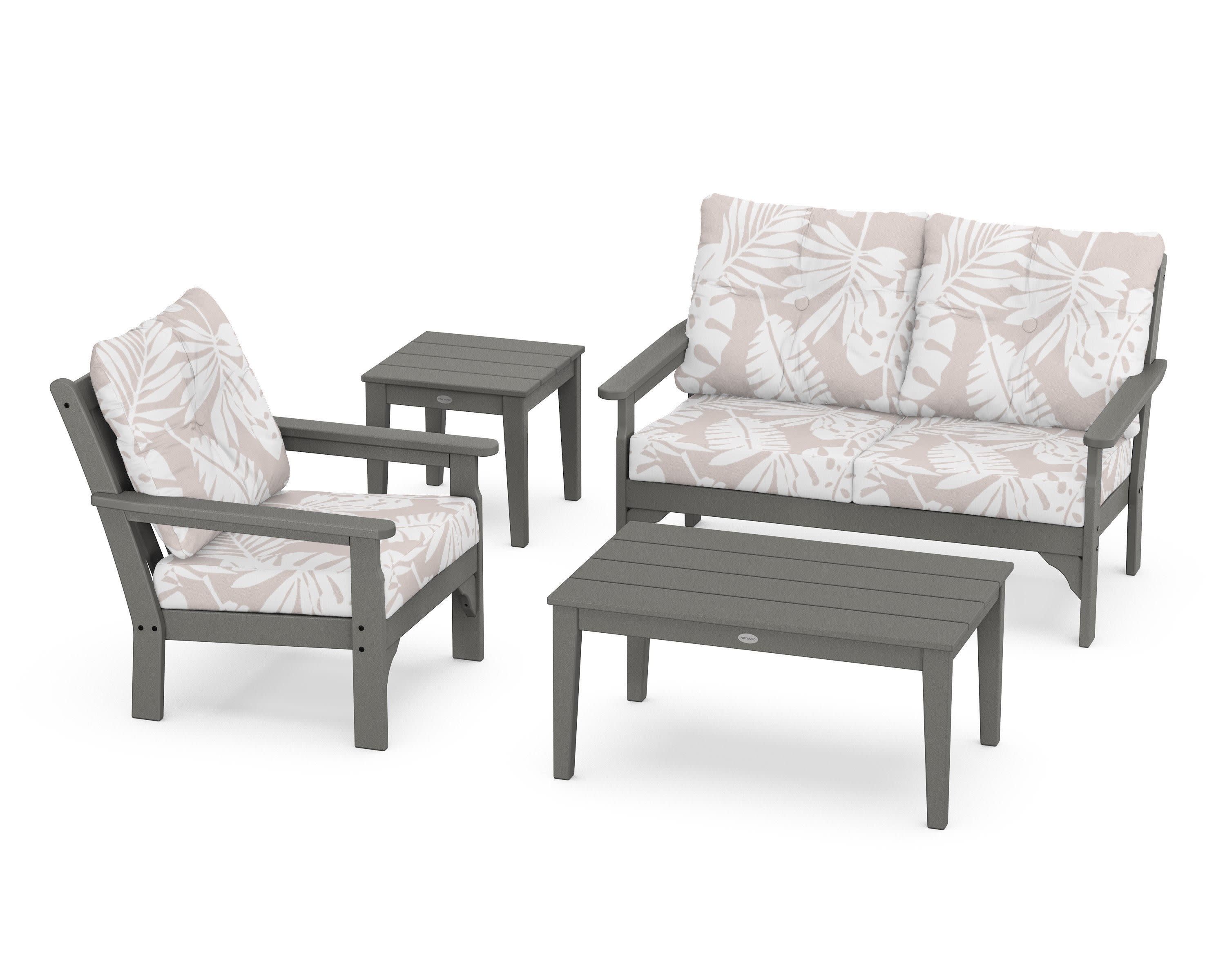 Vineyard 4-Piece Deep Seating Set in Slate Grey / Leaf Dune Burlap