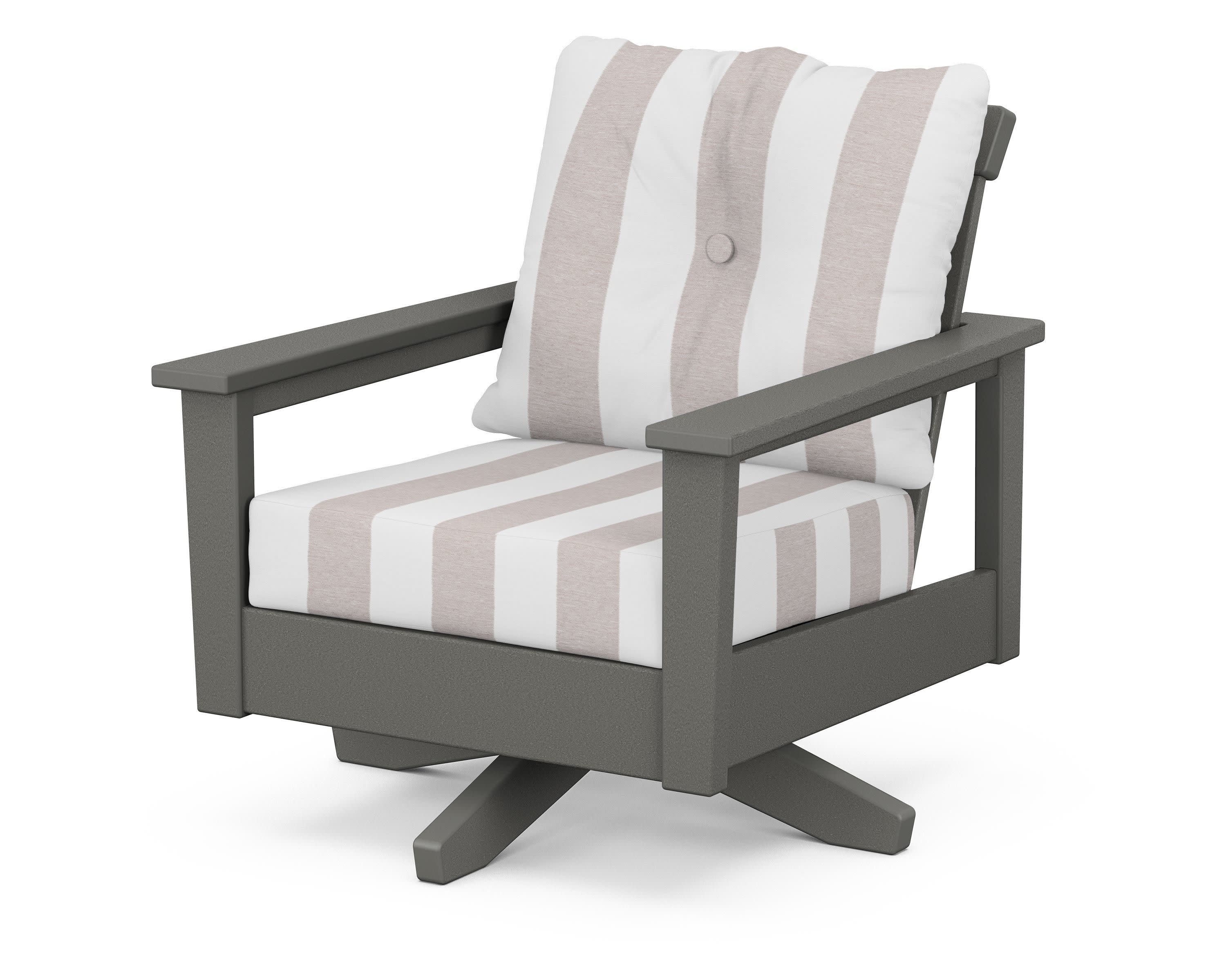 Prescott Deep Seating Swivel Chair in Slate Grey / Cabana Stripe Dune Burlap