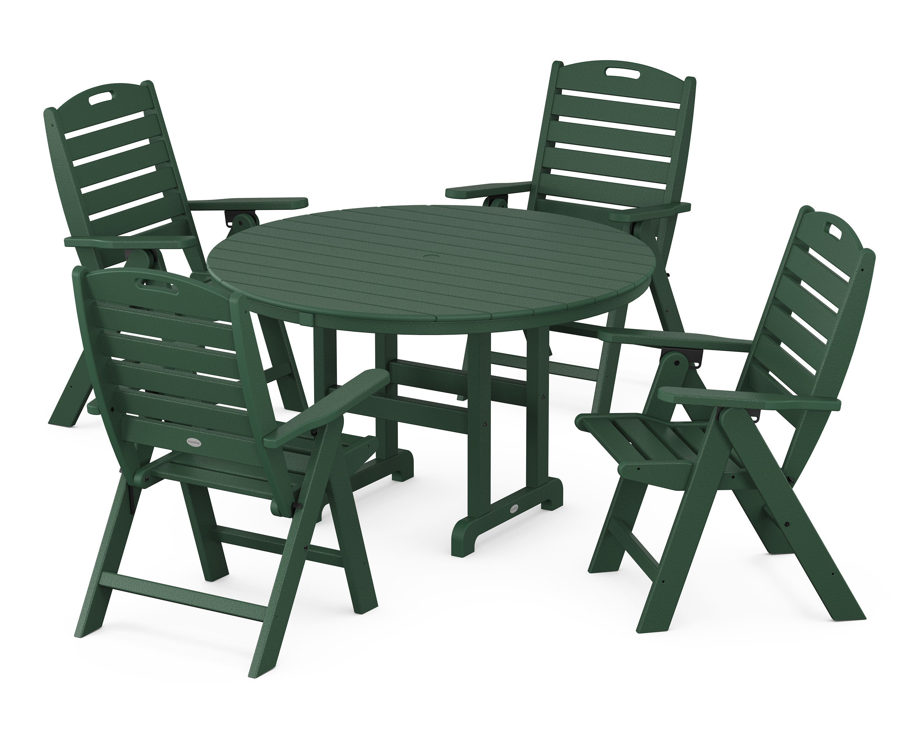 Nautical Folding Chair 5-Piece Round Farmhouse Dining Set in Green