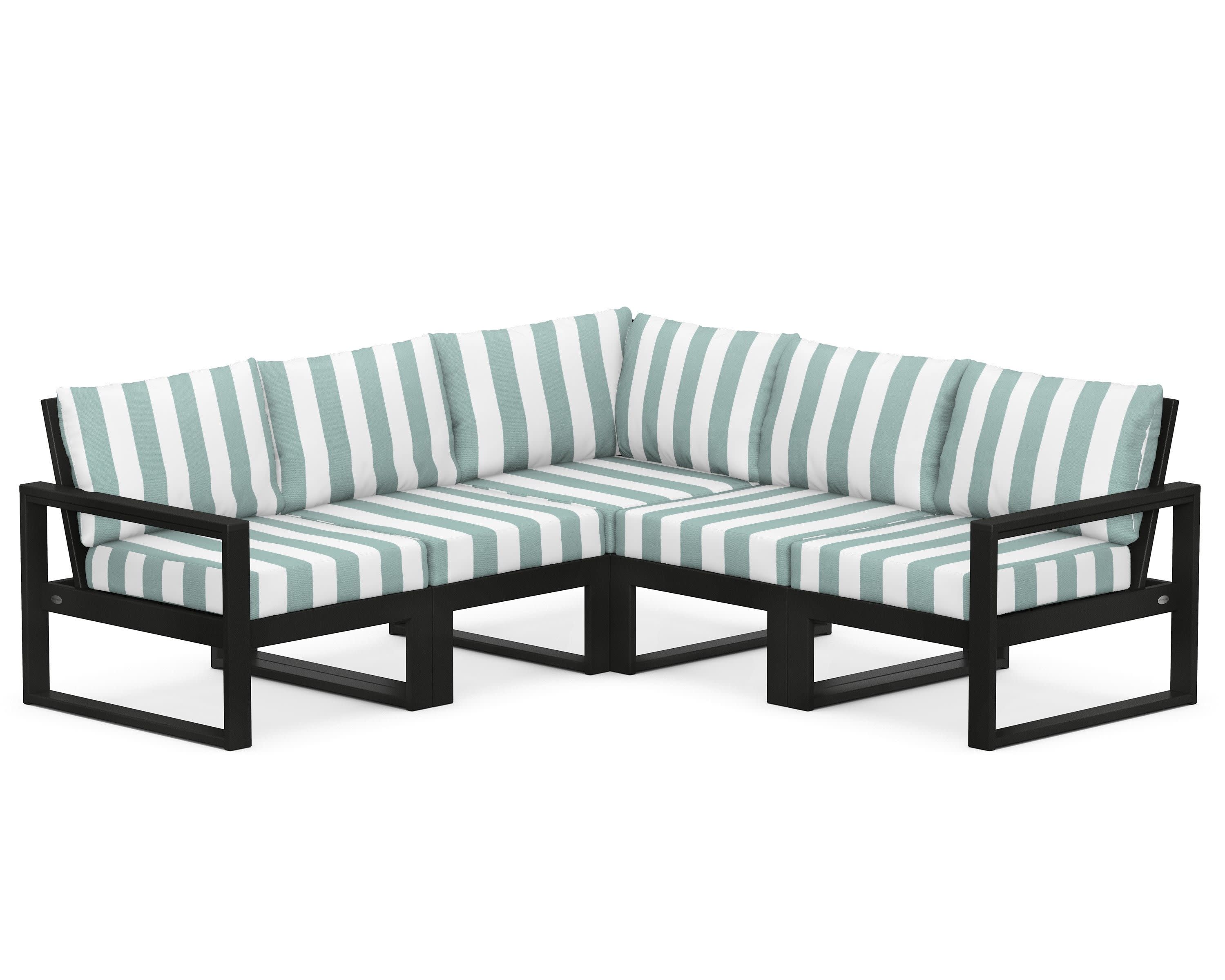 EDGE 5-Piece Modular Deep Seating Set in Black / Cabana Stripe Glacier Spa
