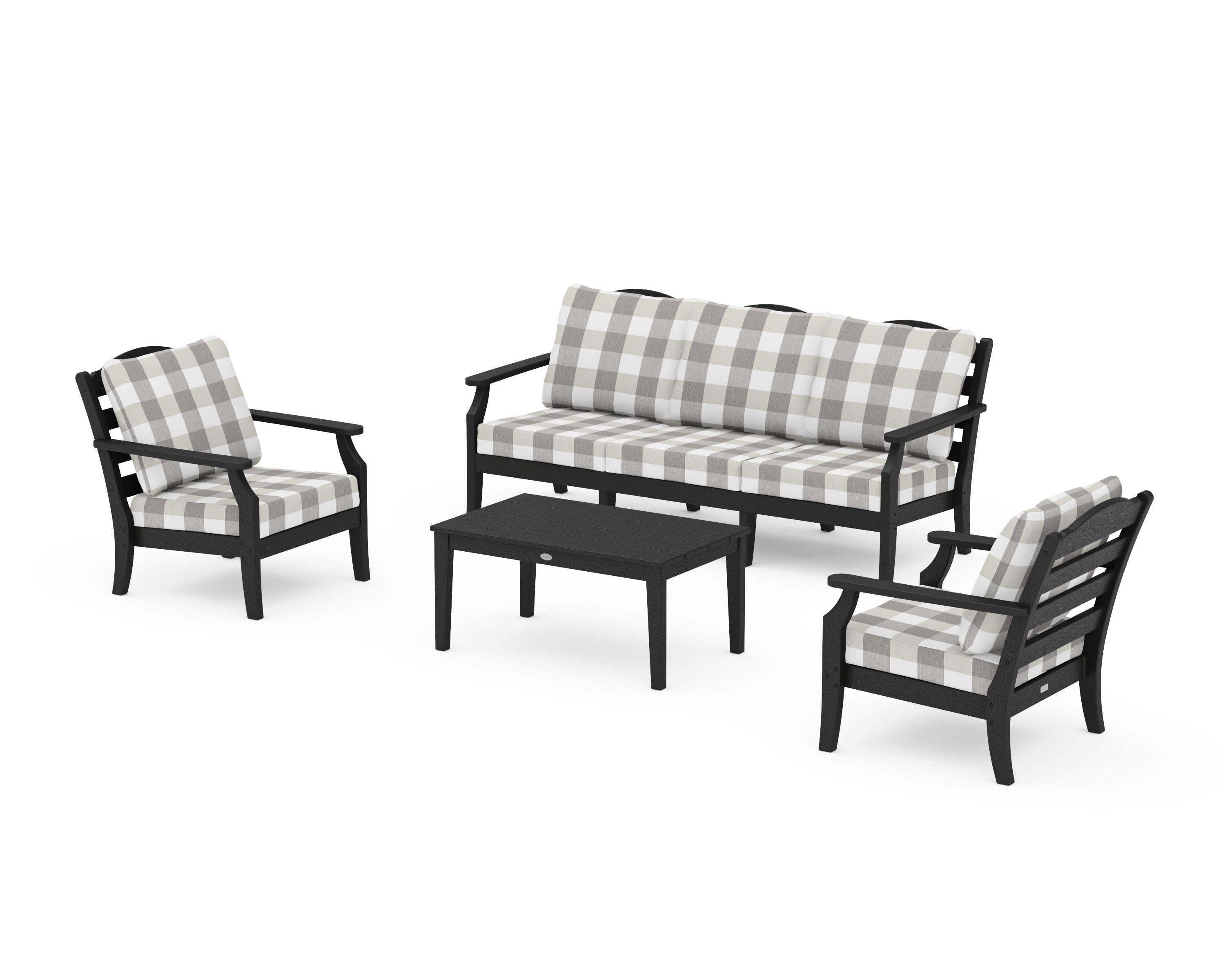 Savannah 4-Piece Deep Seating Set with Sofa in Black / Buffalo Plaid Grey Mist